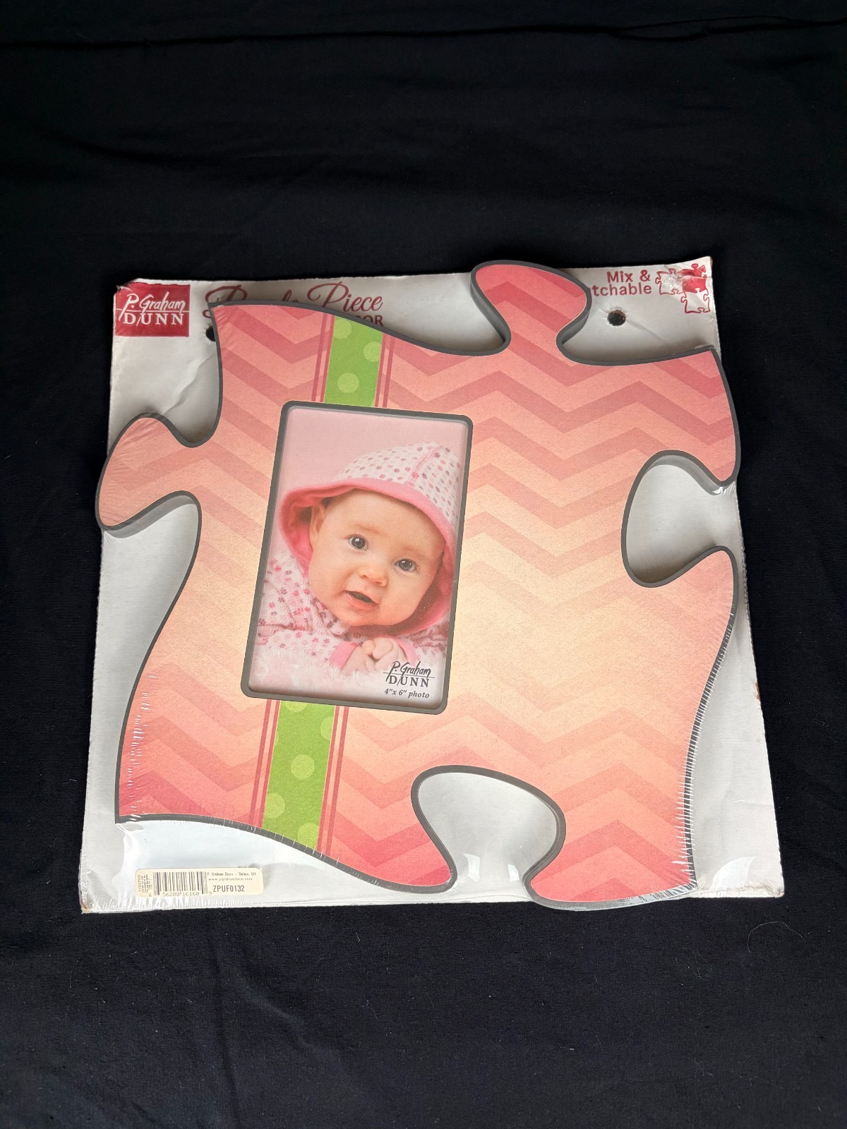 P Graham Dunn Puzzle Piece Picture Frame 4×6 Pink Chevron Nursery Decor