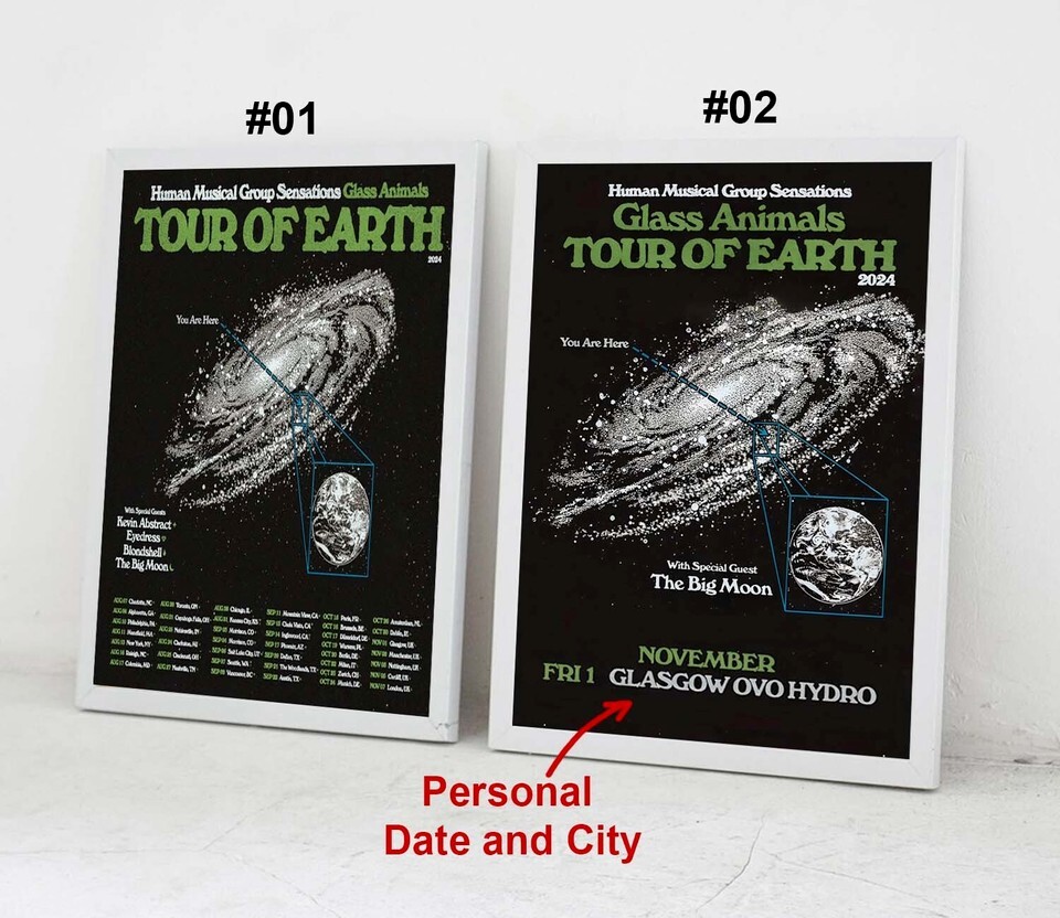 Glass Animals Tour of Earth 2024 Poster, Custom Date and City Tour