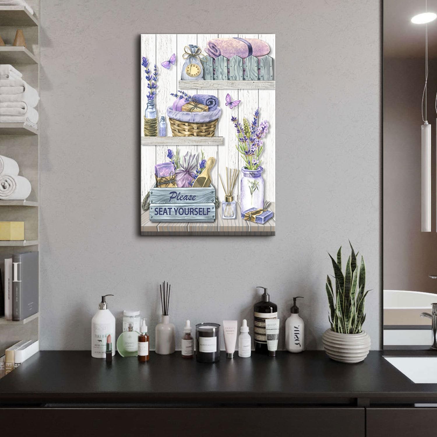 Purple Lavender Bathroom Wall Art Master Bathroom Picture Farmhouse Canvas Pr…