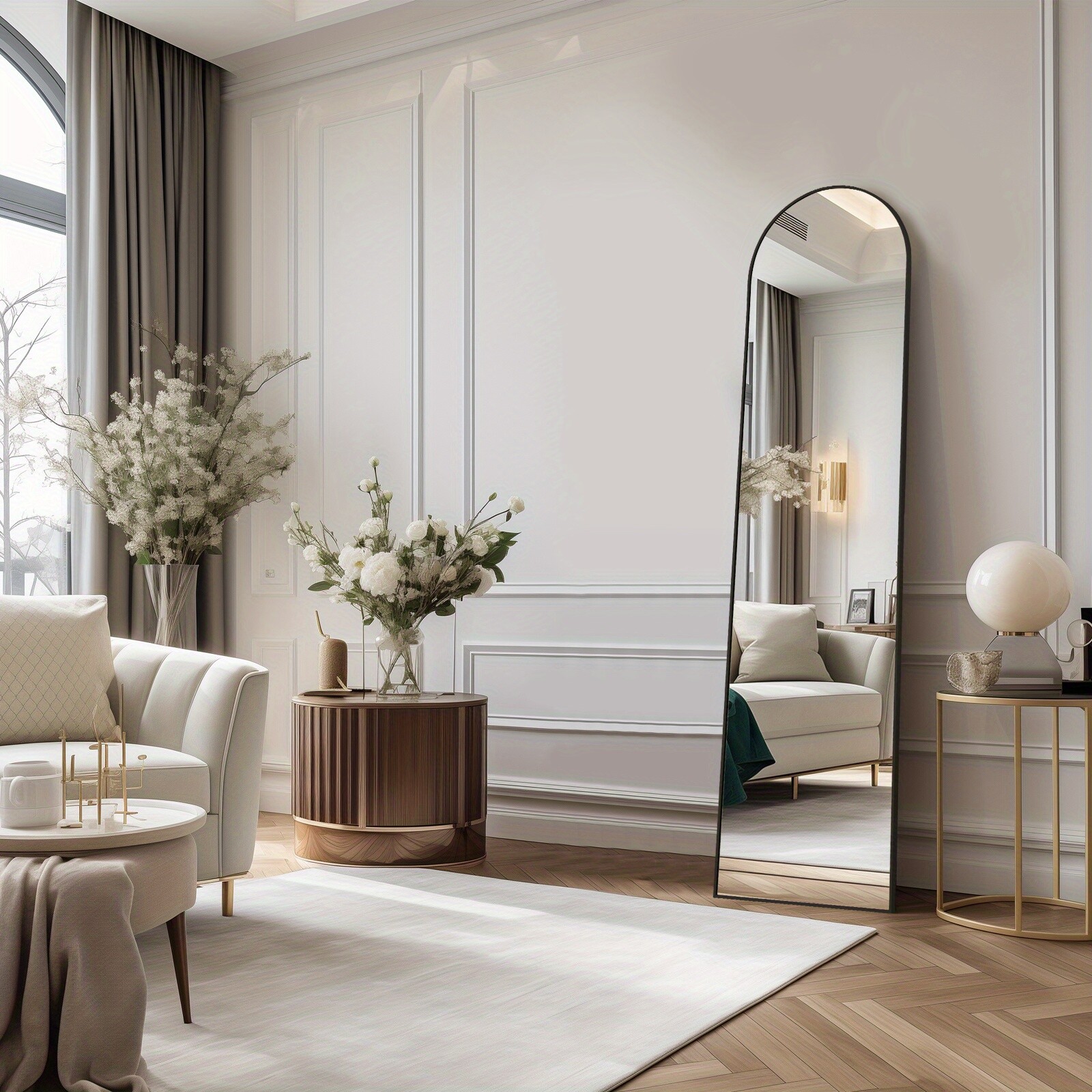 Full Length Floor Mount Mirror. Aluminum Alloy Frame Arch HD For Bedroom