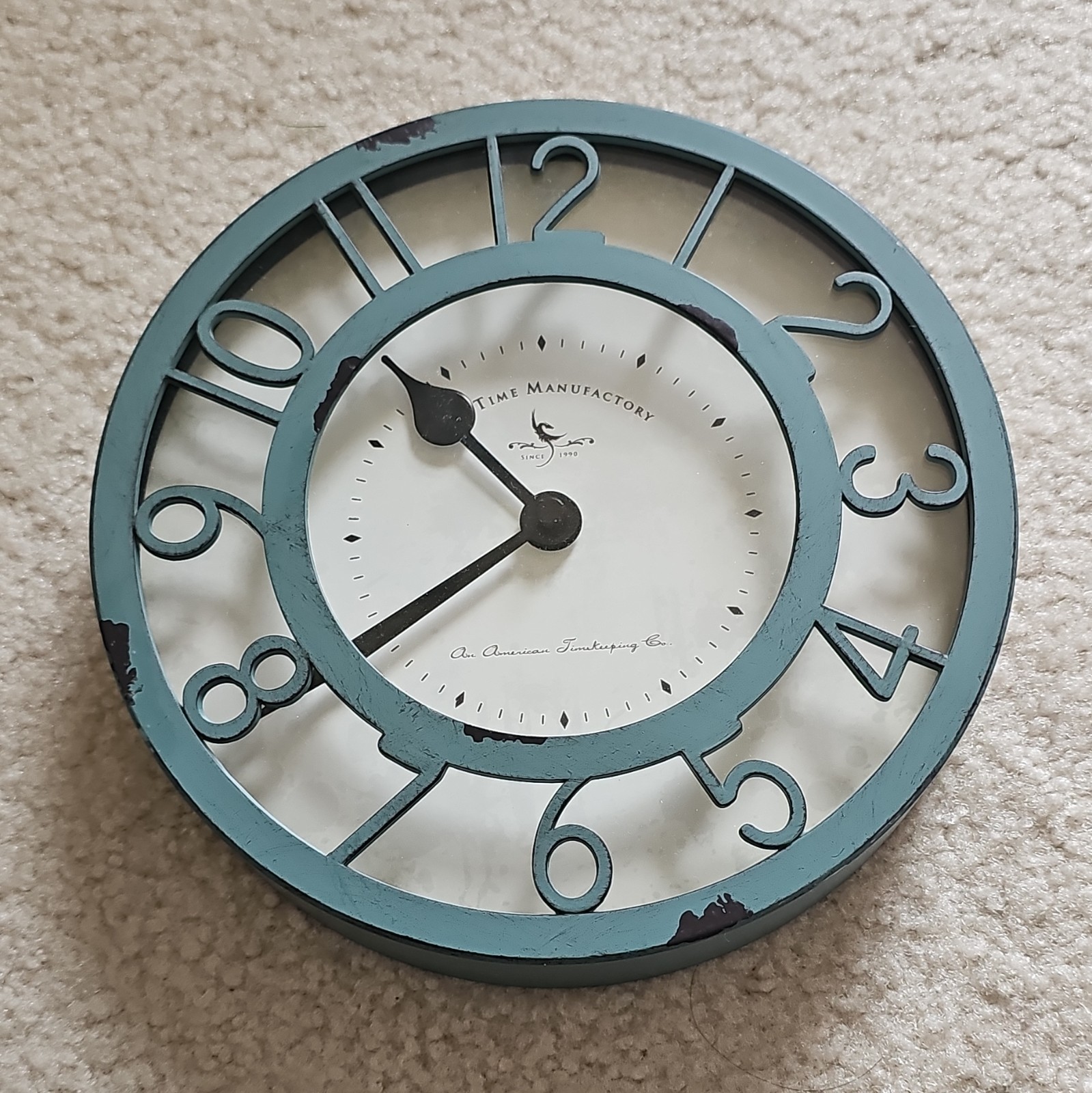 Time Manufactory Round Blue Analog Wall Clock, Arabic Numerals, Quartz Battery