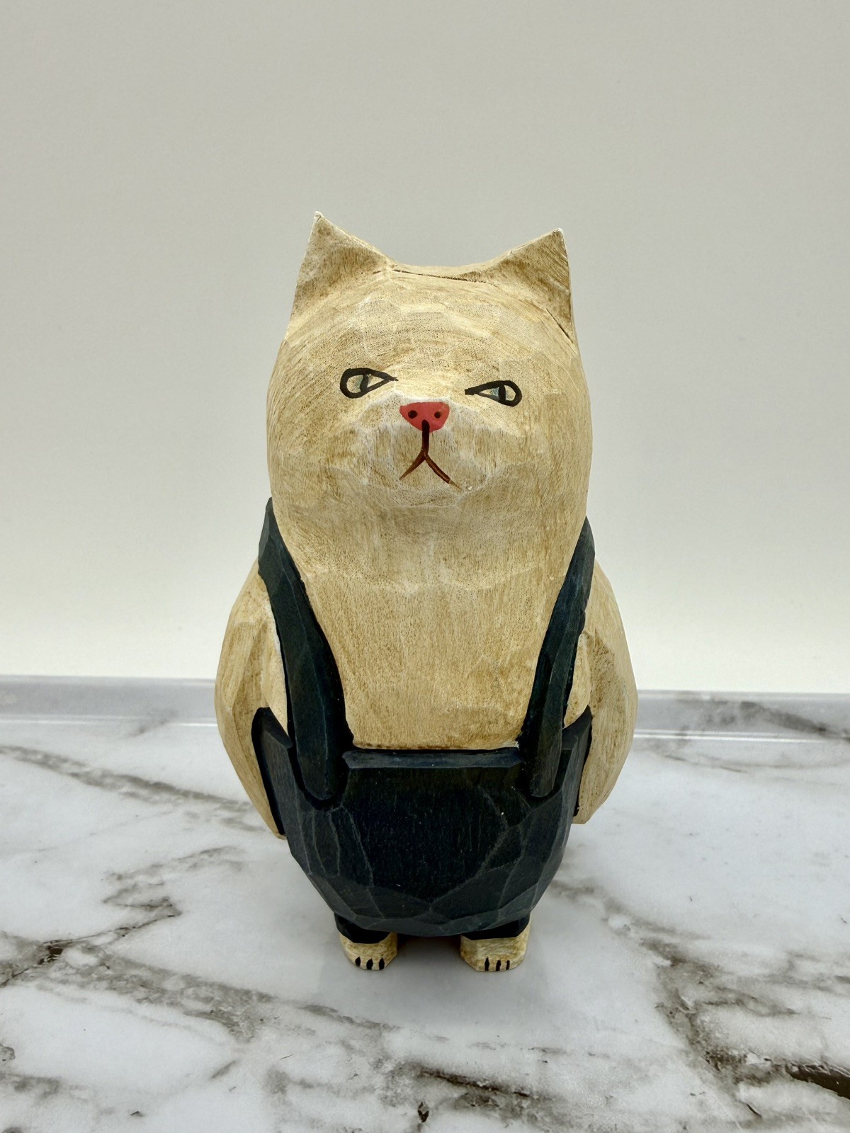 Handmade Carved wooden cat statue animal figurine sculpture Desktop home decor