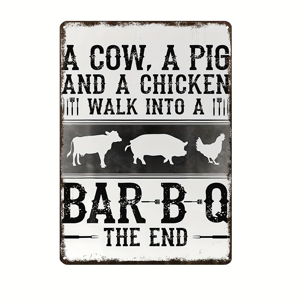 Metal Barbecue Sign Aluminum Funny Cow Pig Chicken Silhouettes 8×12