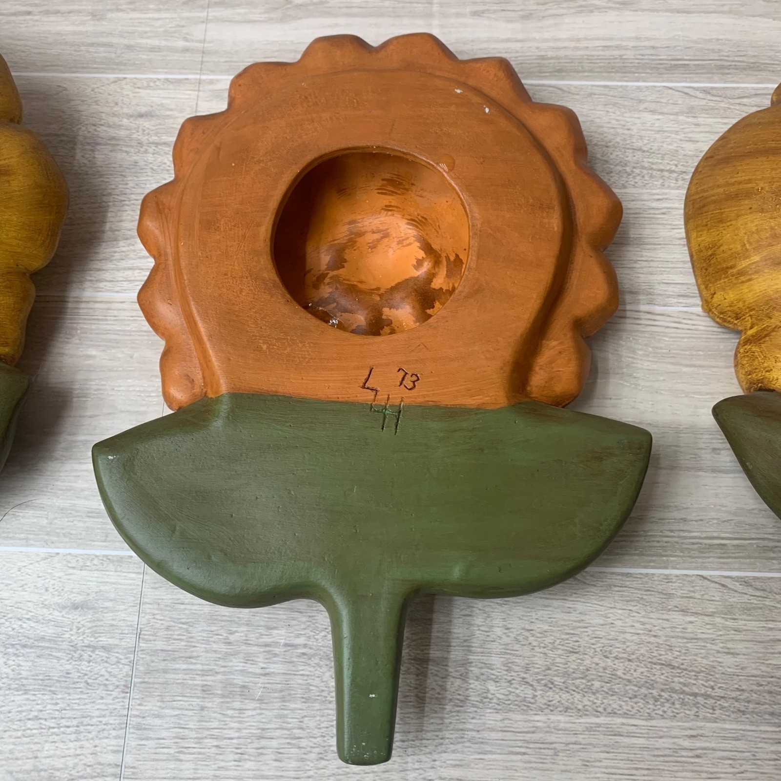 Vintage 70s Style Floral Wall Decor Set 3 Sunflower Zinnia Poppy Retro Flowers