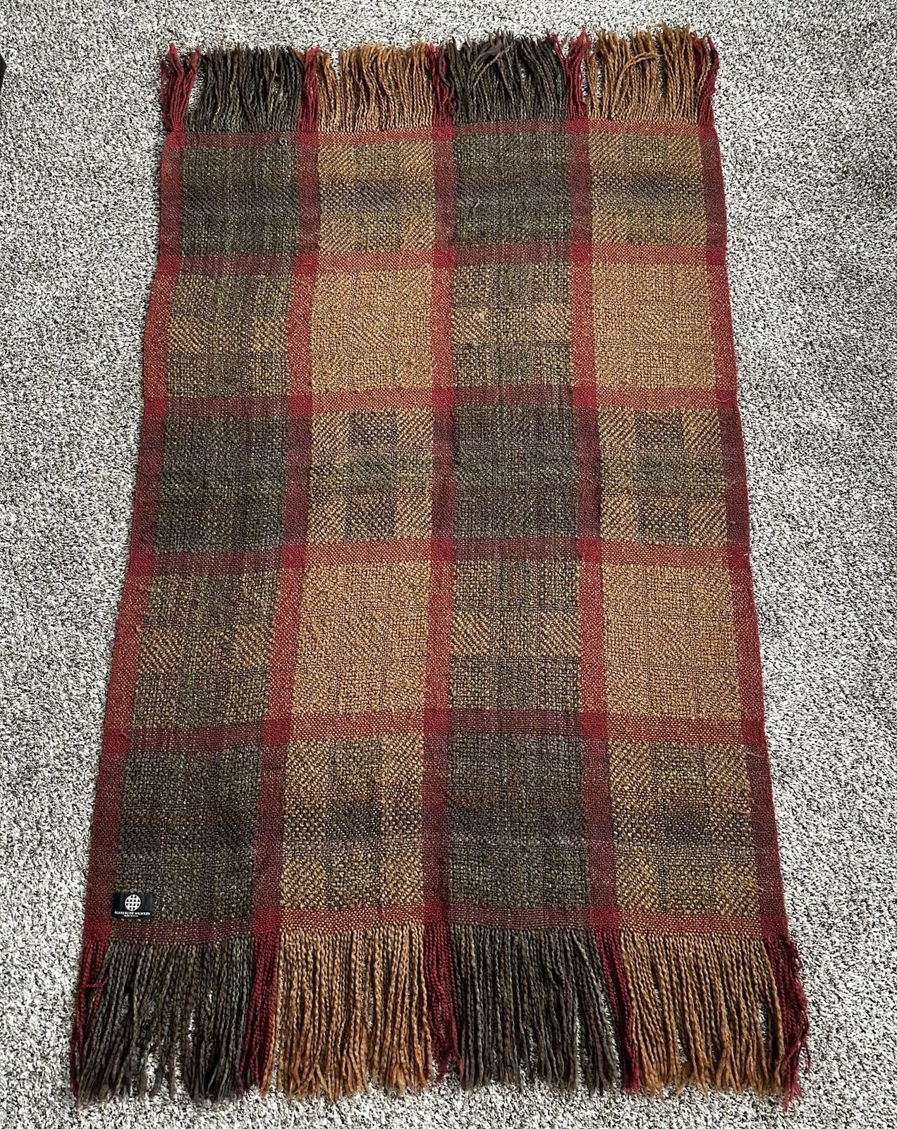 Kennebunk Weavers Woven Throw Blanket Made In The USA 39×68 Fringe Green Brown