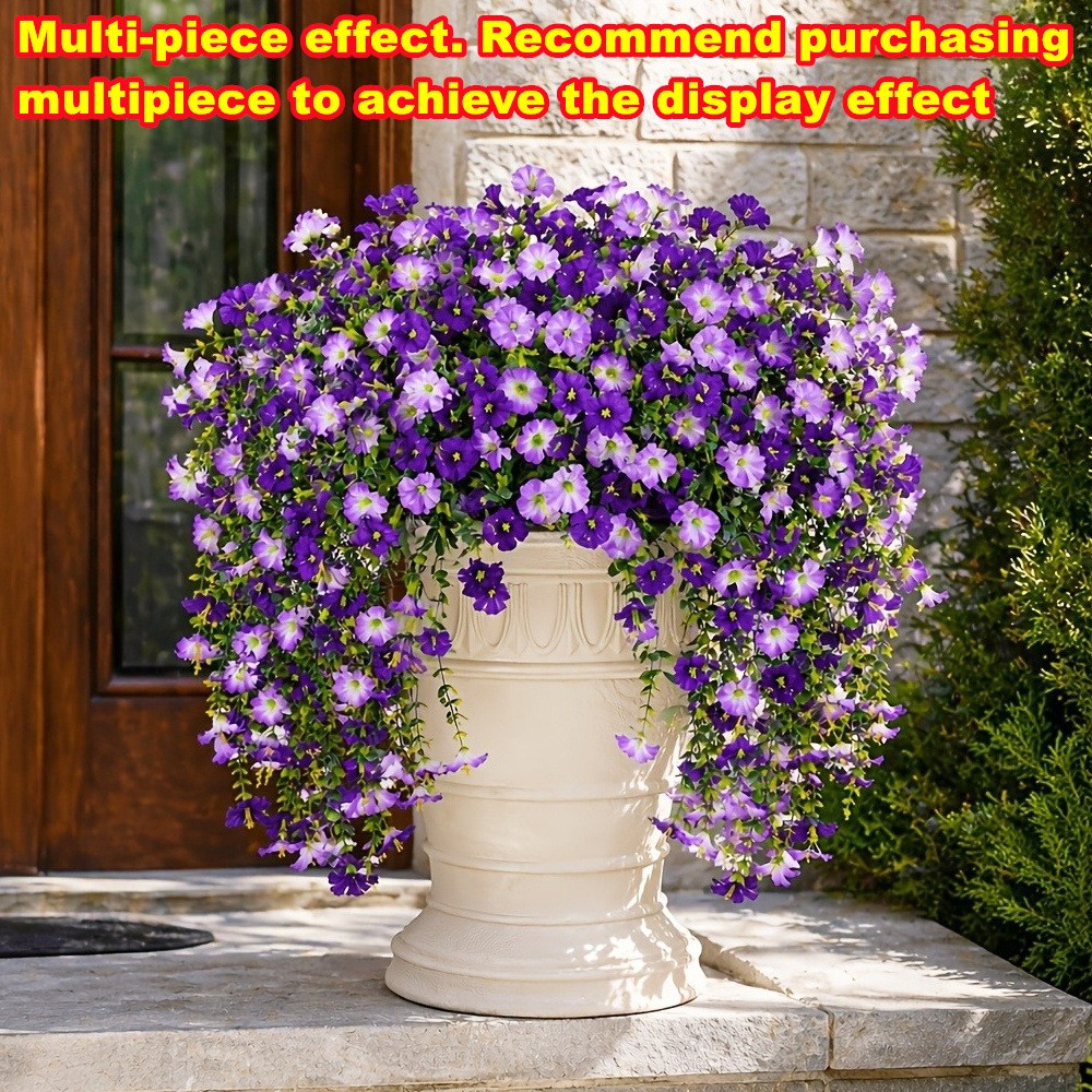 4PCS Artificial Morning Glory Vines UV Resistant Hanging Flowers Outdoor Decor