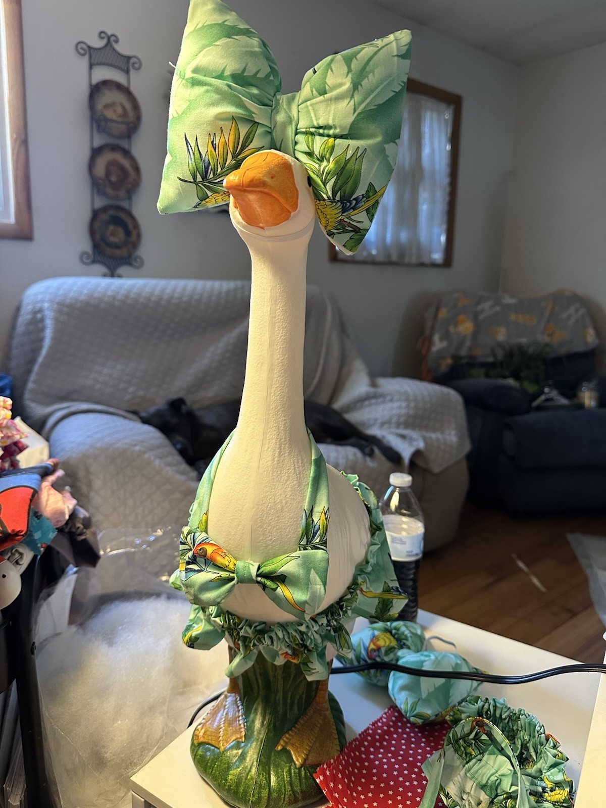 Goose Animal Figurine w/ Interchangeable Fabric Bow & Outfit, Free Standing