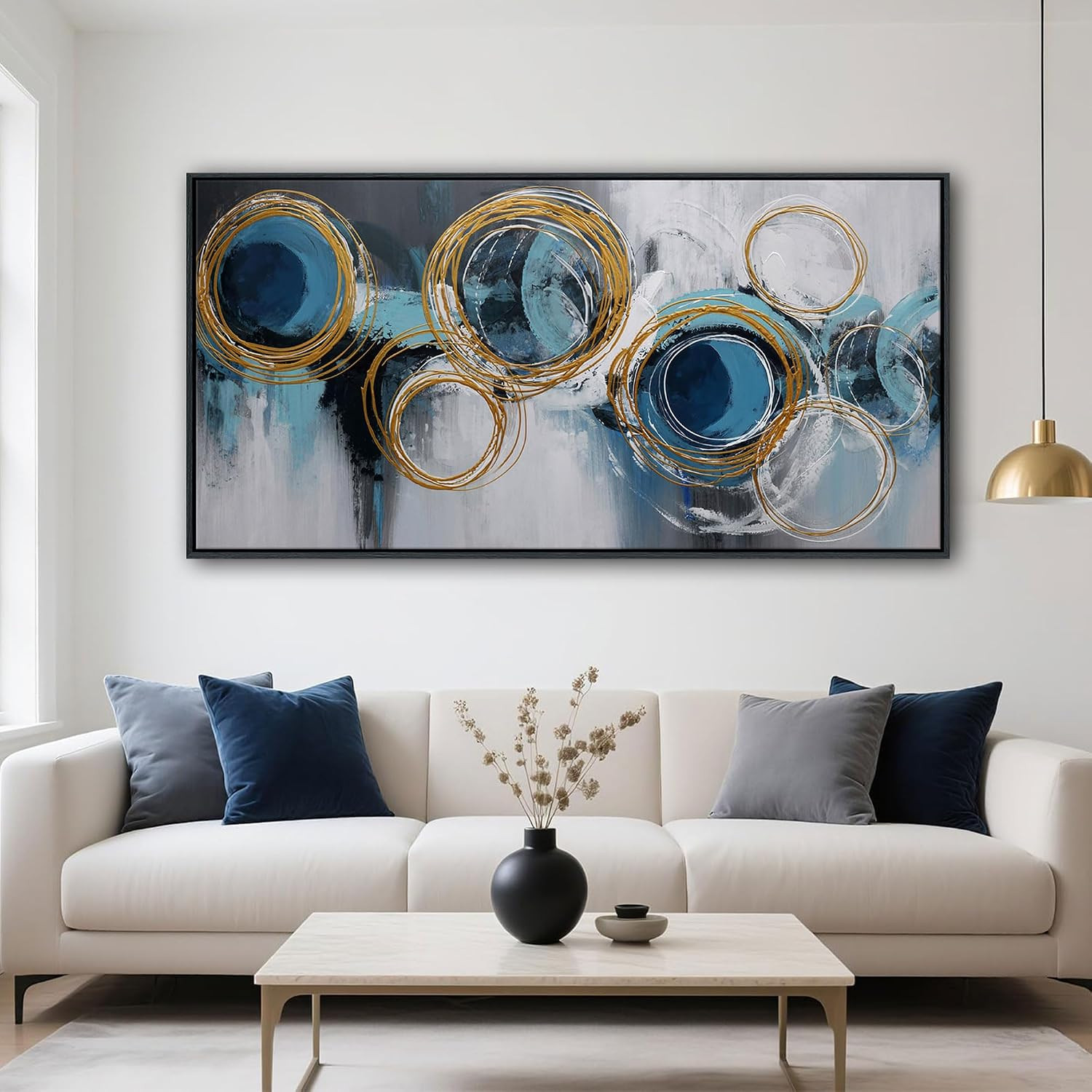 Blue Abstract Wall Art for Living Room – Large Modern Canvas Picture Wall Decor