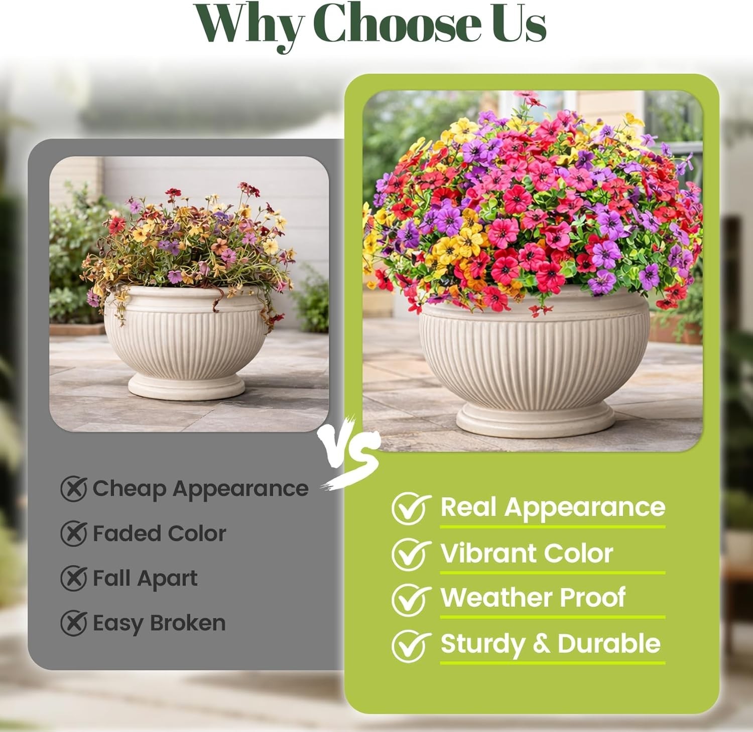 Artificial Flowers for Outdoors 12 Bundles Realistic Faux Plants UV Resistant