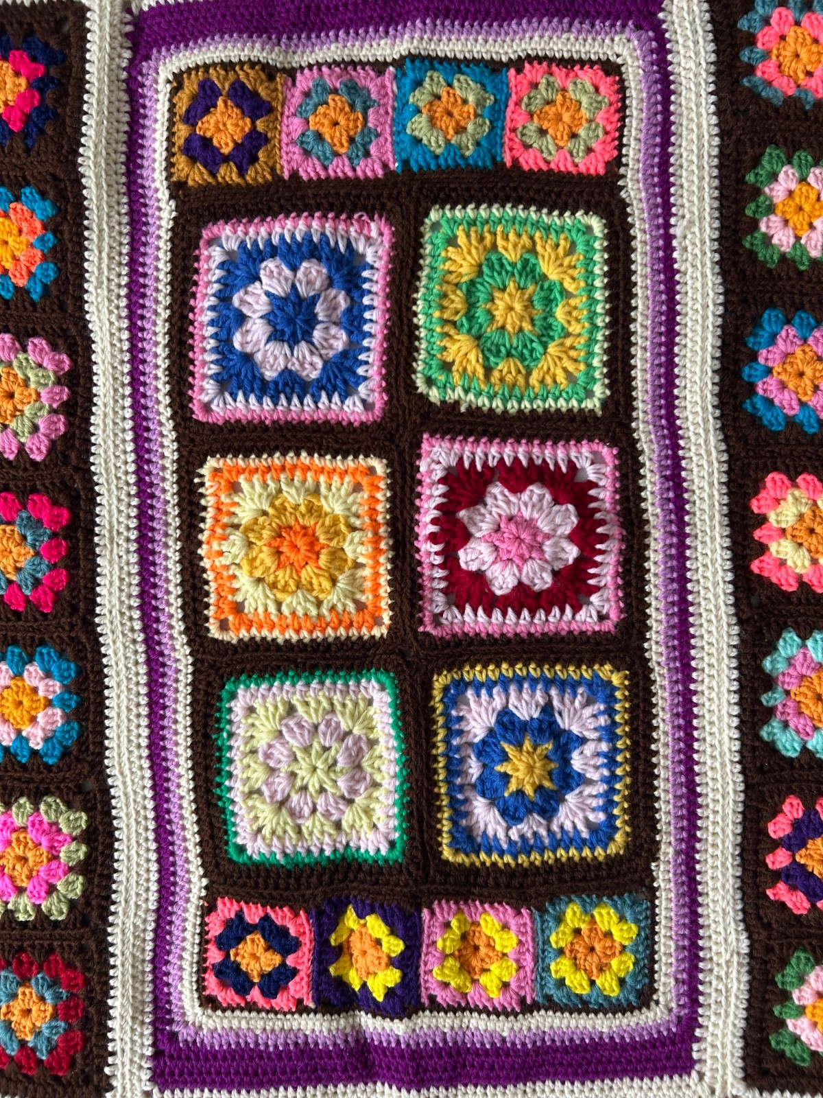Vintage Granny Square Afghan Colorful Baby Blanket Chair Throw 42”x 31.5”