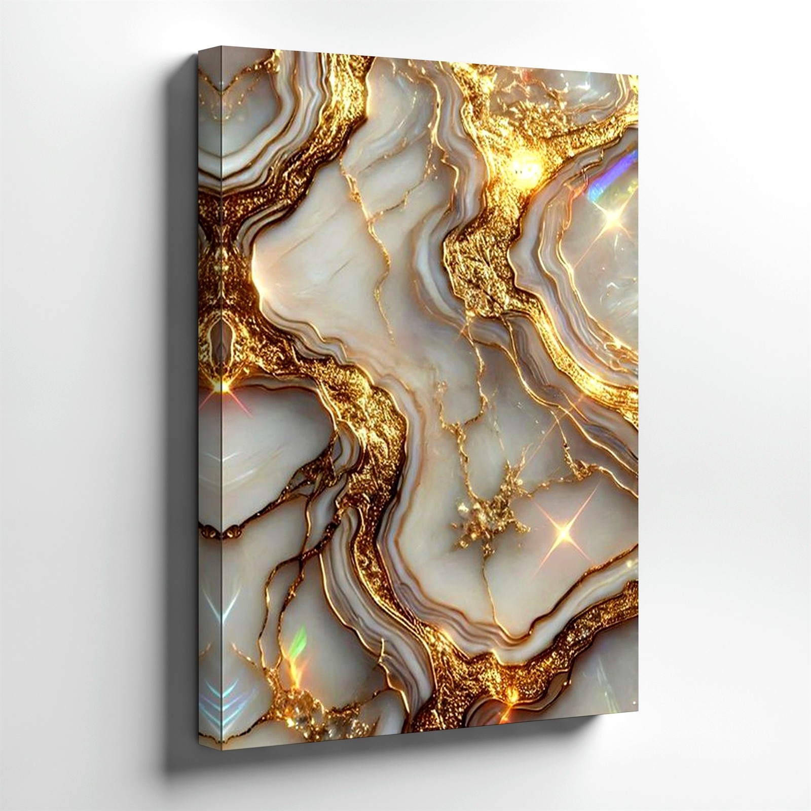 Wall Art Abstract White Agate Marble Gold Foil Texture Canvas Print Modern Decor