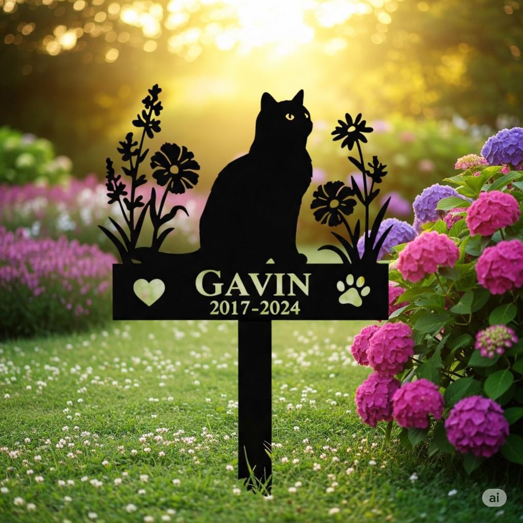 Custom Cat Memorial Garden Sign, Metal Cat Grave Marker Gift