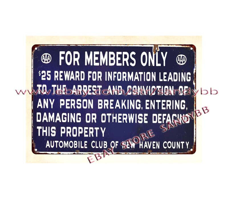AAA Automobile club of new haven county member only reward metal tin sign