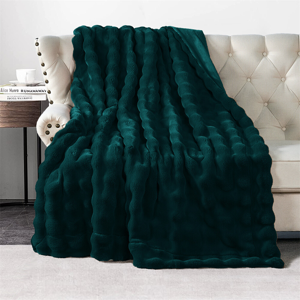 Textured Faux Fur Throw Blanket Luxurious Soft Reversible Micromink Blanket