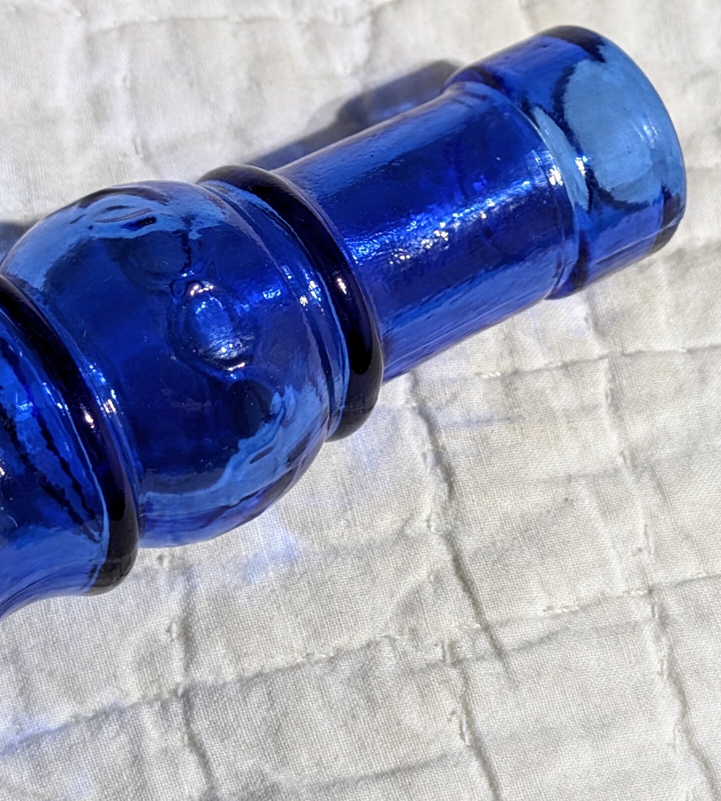 Decorative Blue Glass Bottle Embossed Rope Design Home Decor 12″ Collectible Vtg