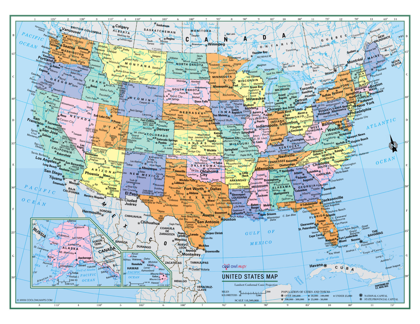 USA United States Wall Map Color Poster 32″x24″ – LARGE PRINT Rolled Paper