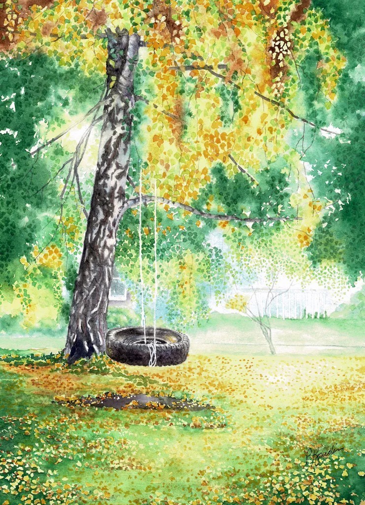 Lazy Days Tire Swing, Pat Konicki, Wall Decor Art Print Poster 14″ x 11″ 1472