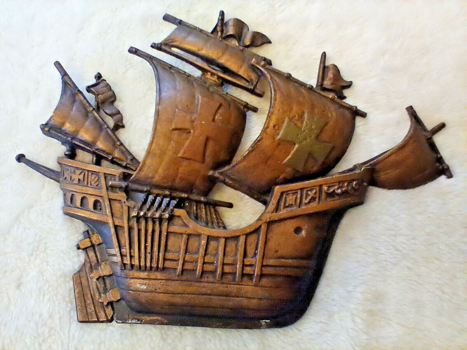 VINTAGE METAL CLIPPER 3D SAILING SHIP WALL ART MCM NAUTICAL 11.5″ x14.5″