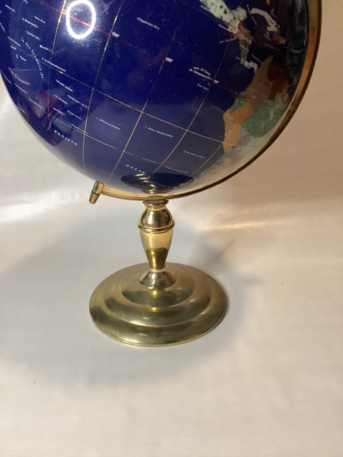Beautiful Large 22″ Tall Blue Lapis Gemstone World Globe On Polished Brass Stand