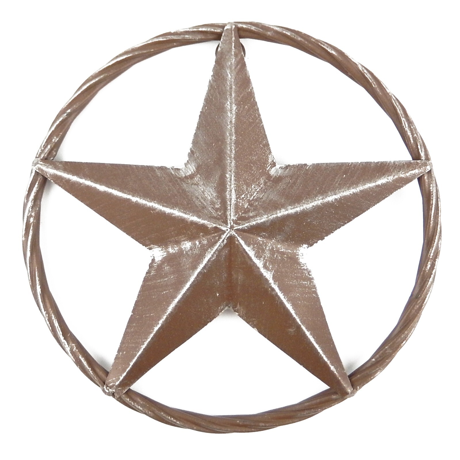 Rustic Barn Star Brown Silver Tin Metal Rope Ring Texas Wall Decor 8 inch
