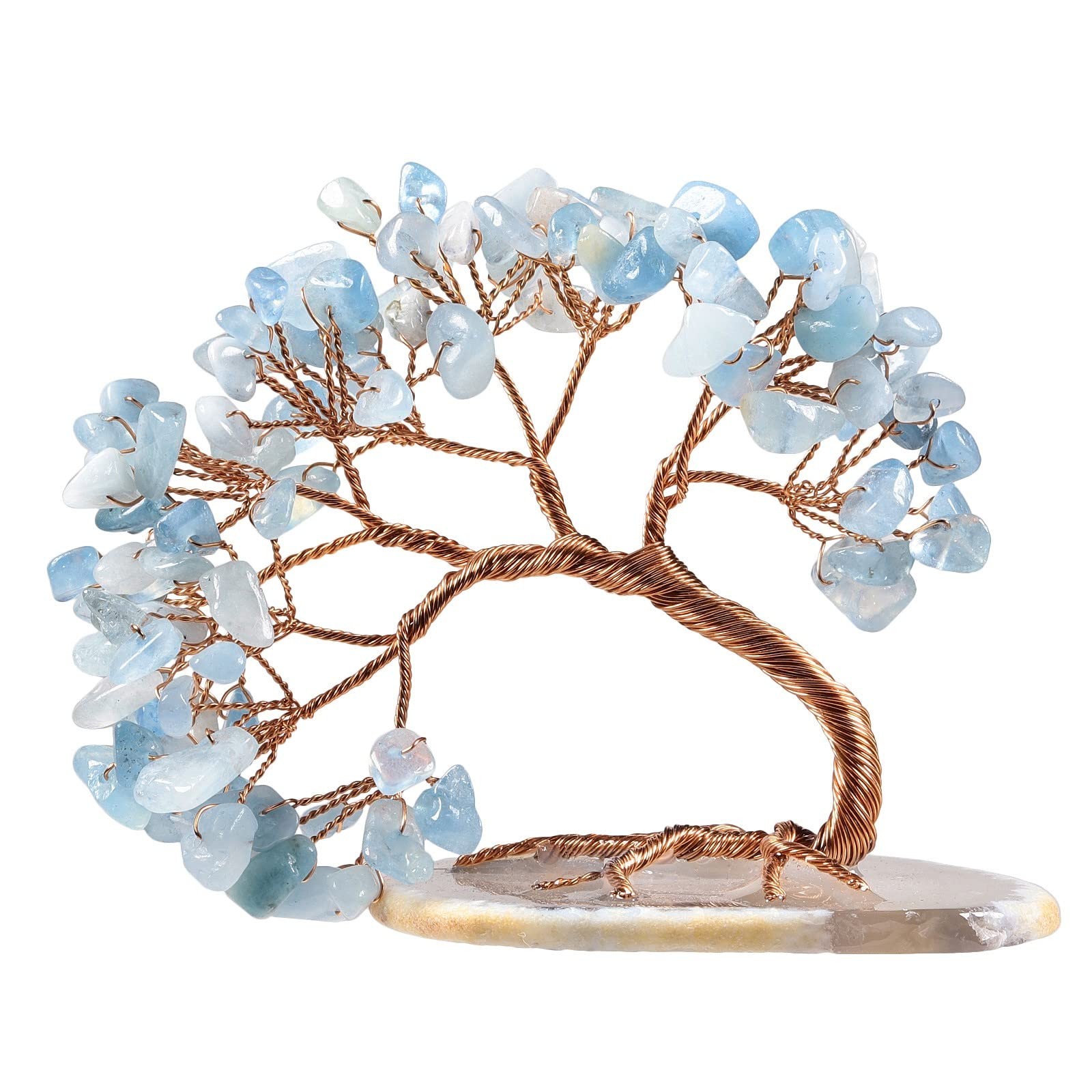 Aquamarine Crystal Money Tree Feng Shui Bonsai with Natural Agate Slice Base