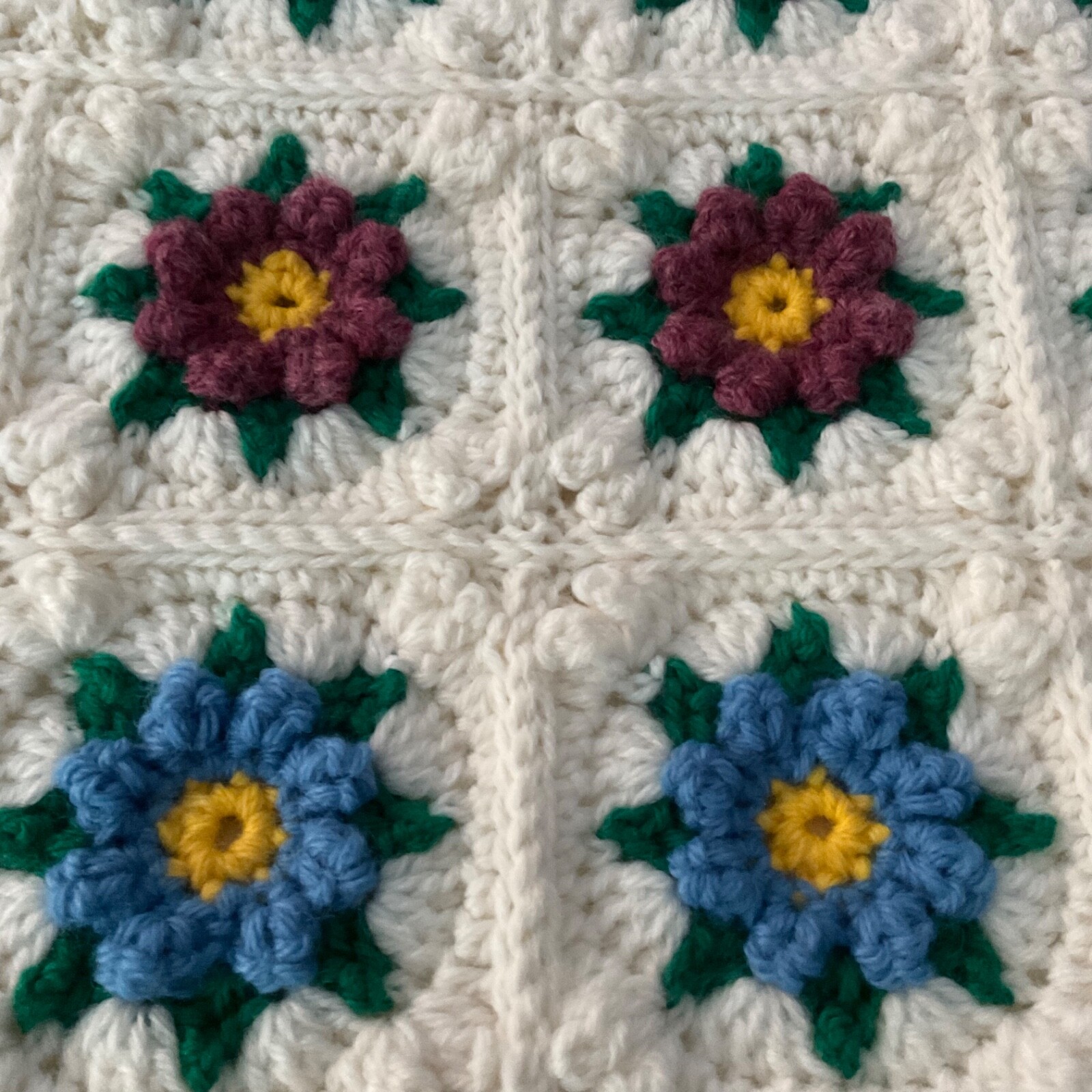 Alpaca/Merino Wool Queen Afghan Coverlet Granny Square 70 X 46 Hand Crochet