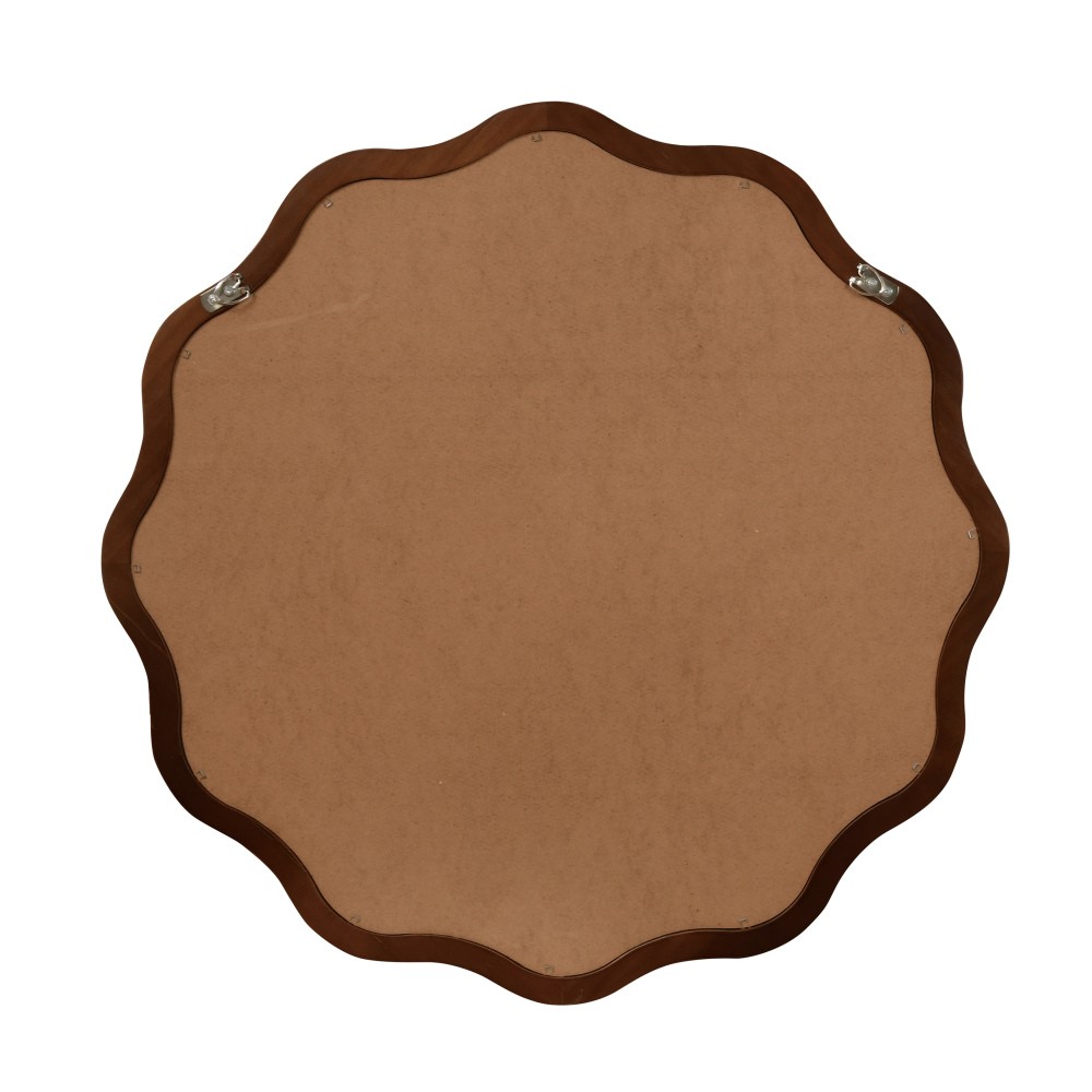 30in Wavy Round Mirror Wood Frame Mid-Century Modern Mirror For Bedroom Bathroom