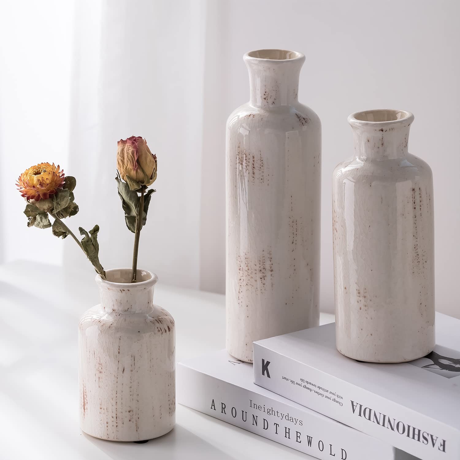 Ceramic Vase Set – 3 Small Vases,Ceramic Vases for Rustic Home Decor, Living …