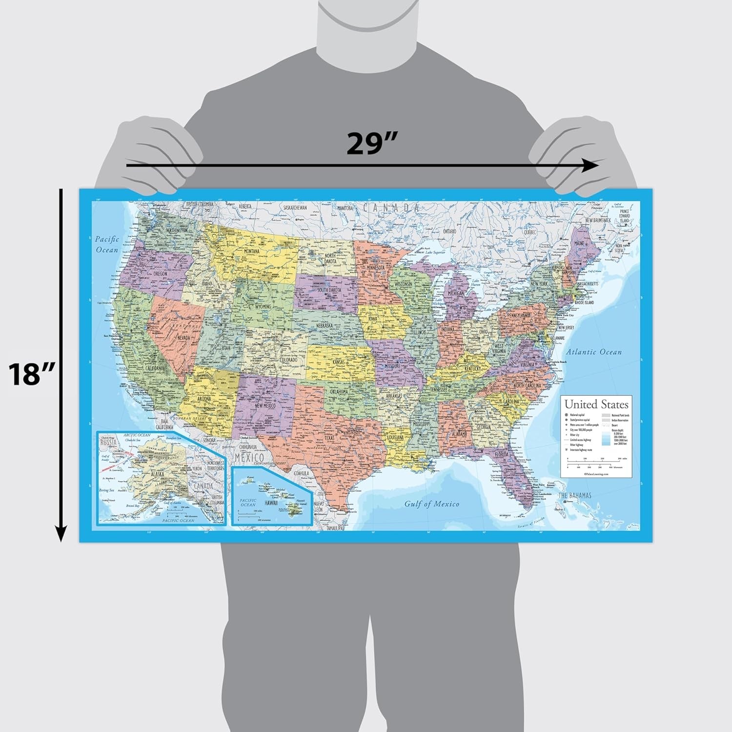 2 Pack – Laminated World Map & US Map Poster Set – Wall Chart Map of the World