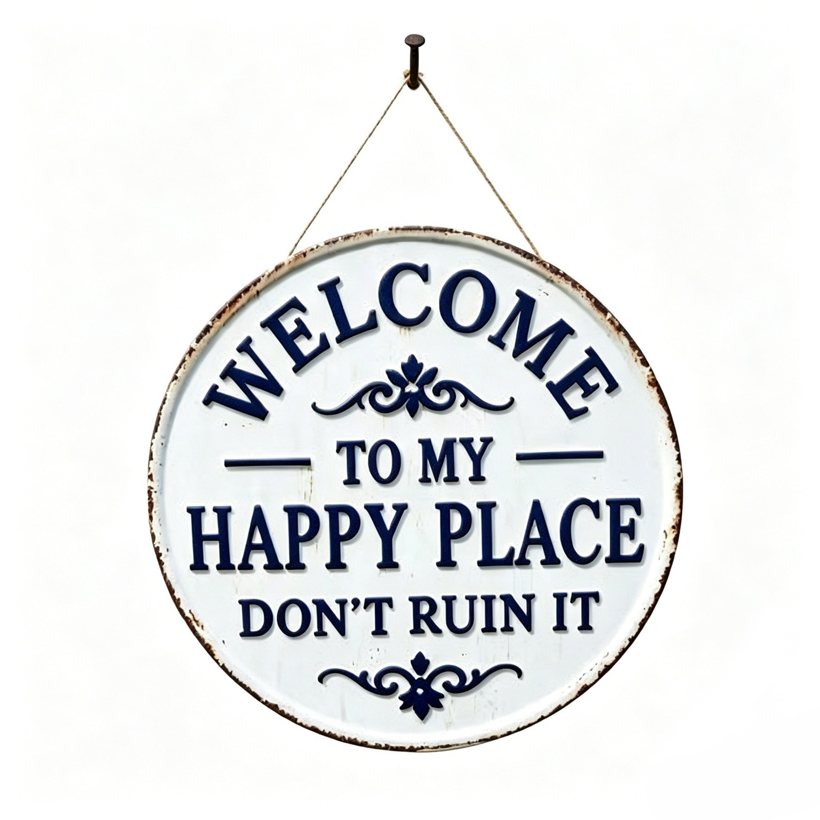 This Is My Happy Place Vintage Metal Sign, Round Wall Decor for Home & Garden