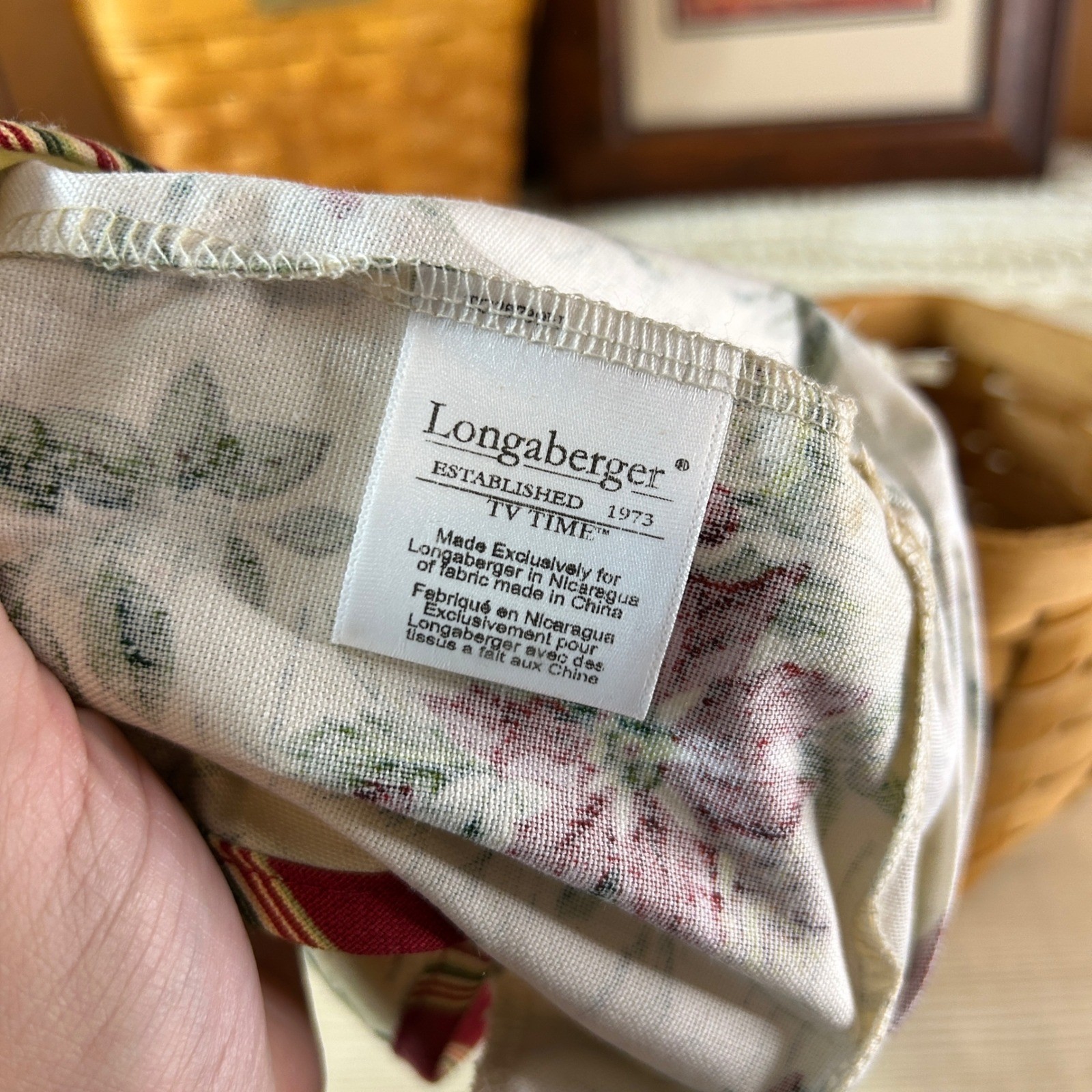 Vintage Longaberger Christmas Woven Basket Liner Fabric Poinsettia Pine Cones