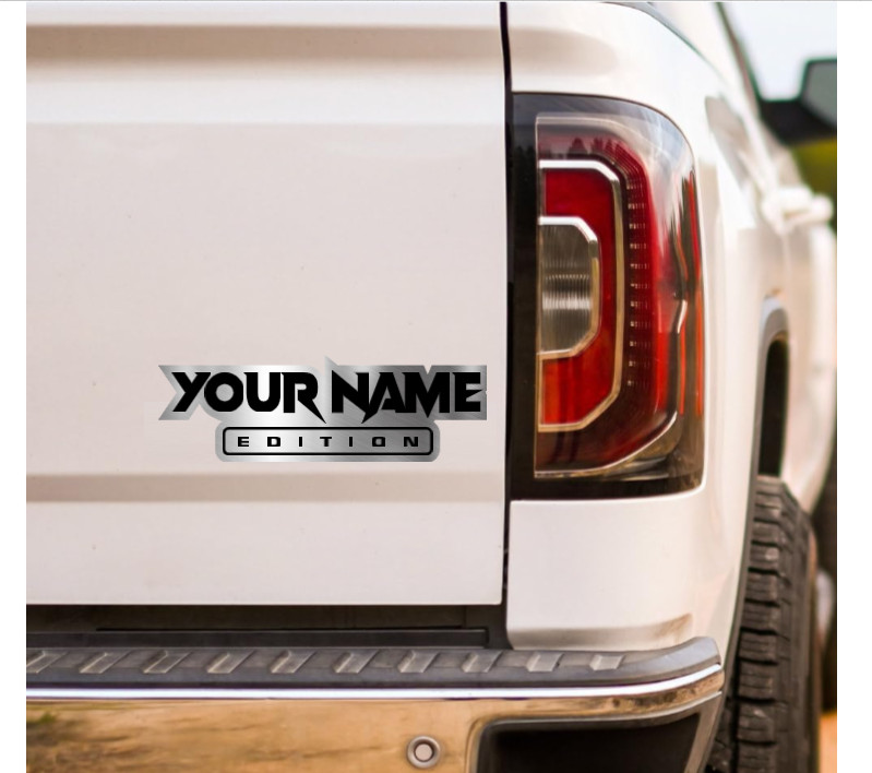 Car badge CUSTOM TEXT Emblem, Car emblem racing BRUSHED SILVER Text Name Logo