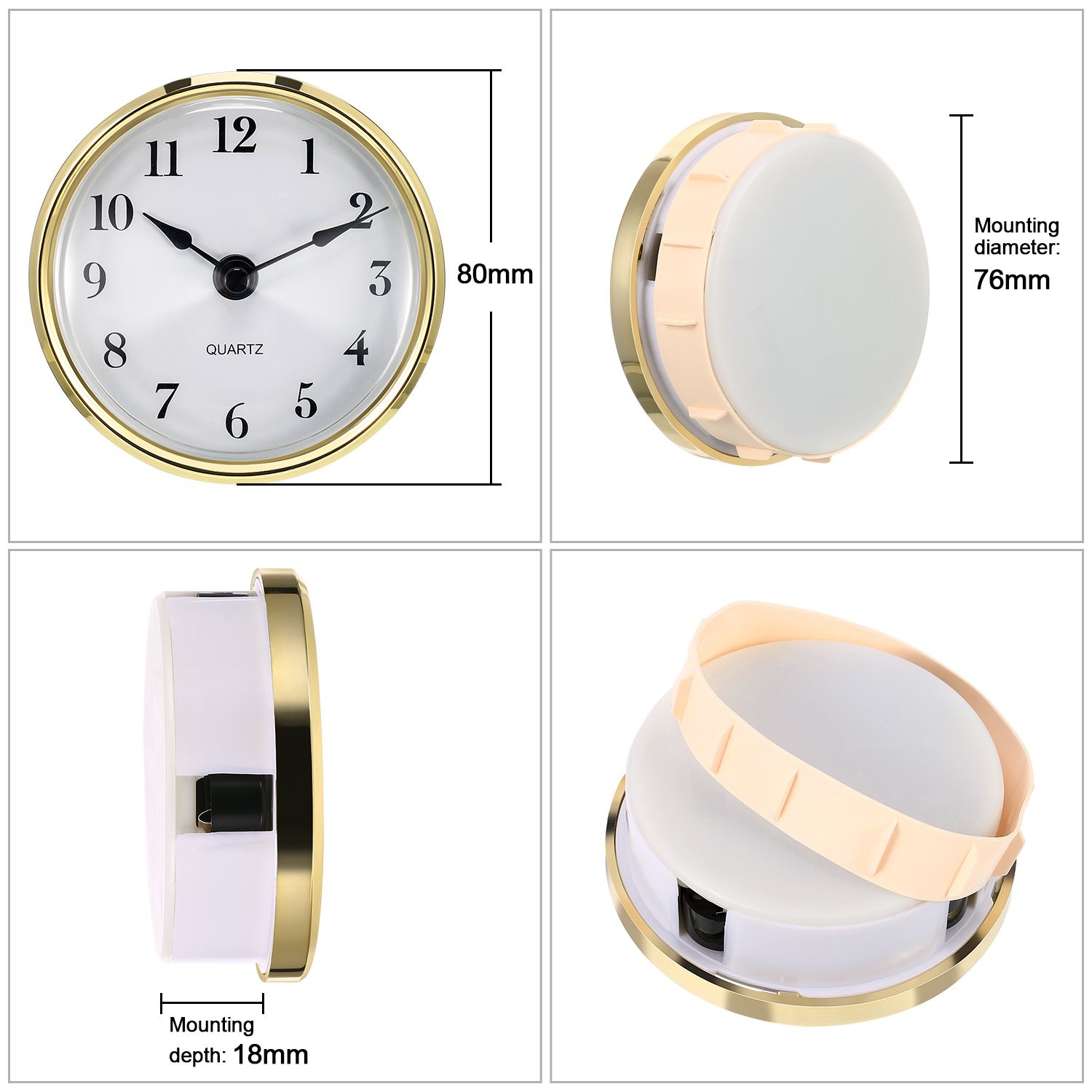 Hicarer 3-1/8 Inch (80 mm) Quartz Clock Insert Fit-up/Insert Small, Gold Trim