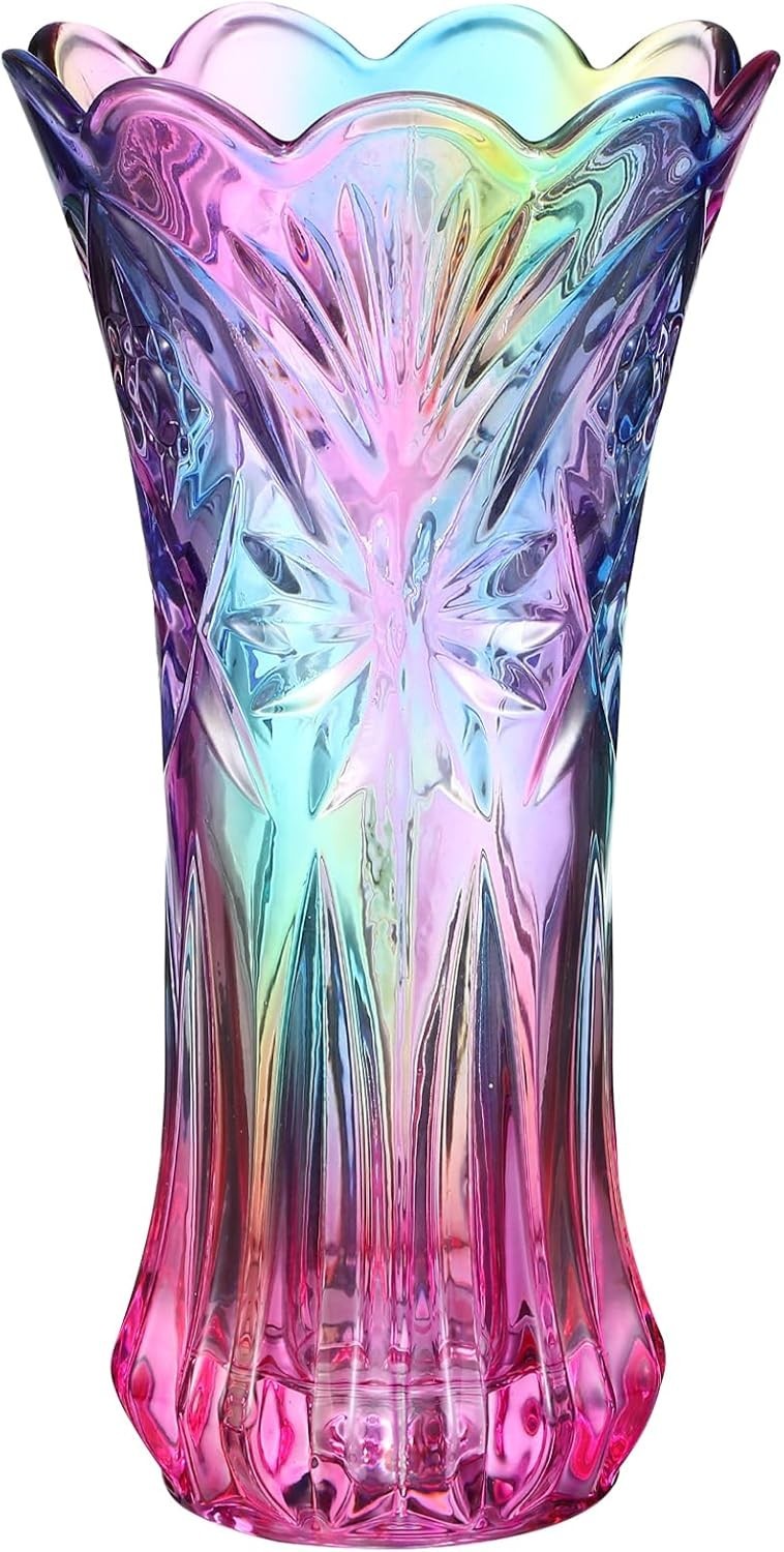 Multicolor Clear Glass Vases Wide Mouth Gradient Flower Vase for Bookshelf Di…