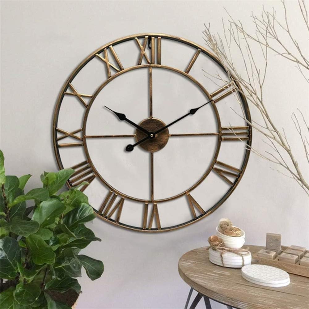 24 Inch Large Home Decor Wall Clock for Living Room Non Ticking Iron Art Clocks
