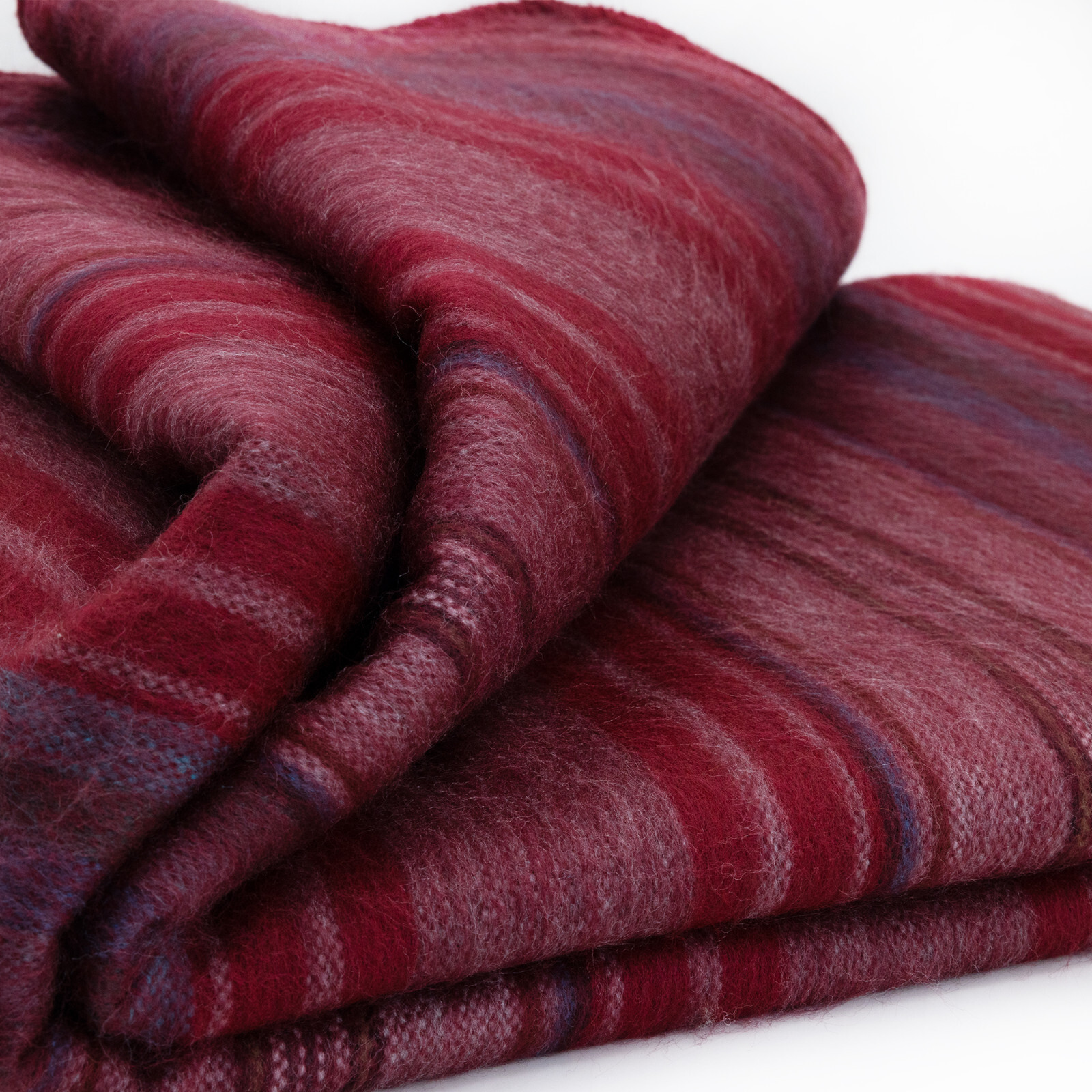 LUXURIOUS STRIPED ALPACA WOOL BLEND BLANKET 96×67 IN BURGUNDY & PURPLE TONES