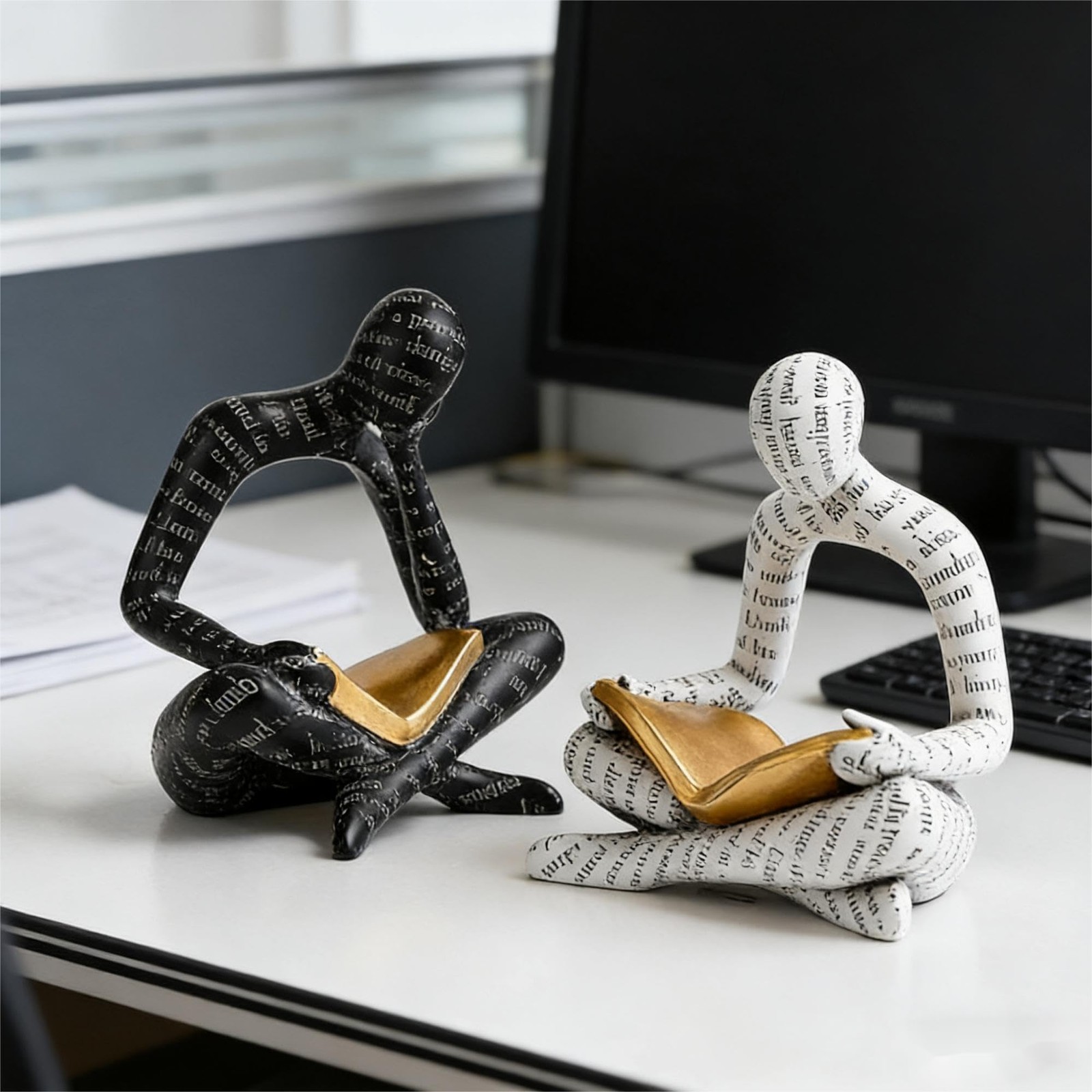 Bookshelf Decor Thinker Statue, Modern Decor for Shelves, Abstract Art Readin…