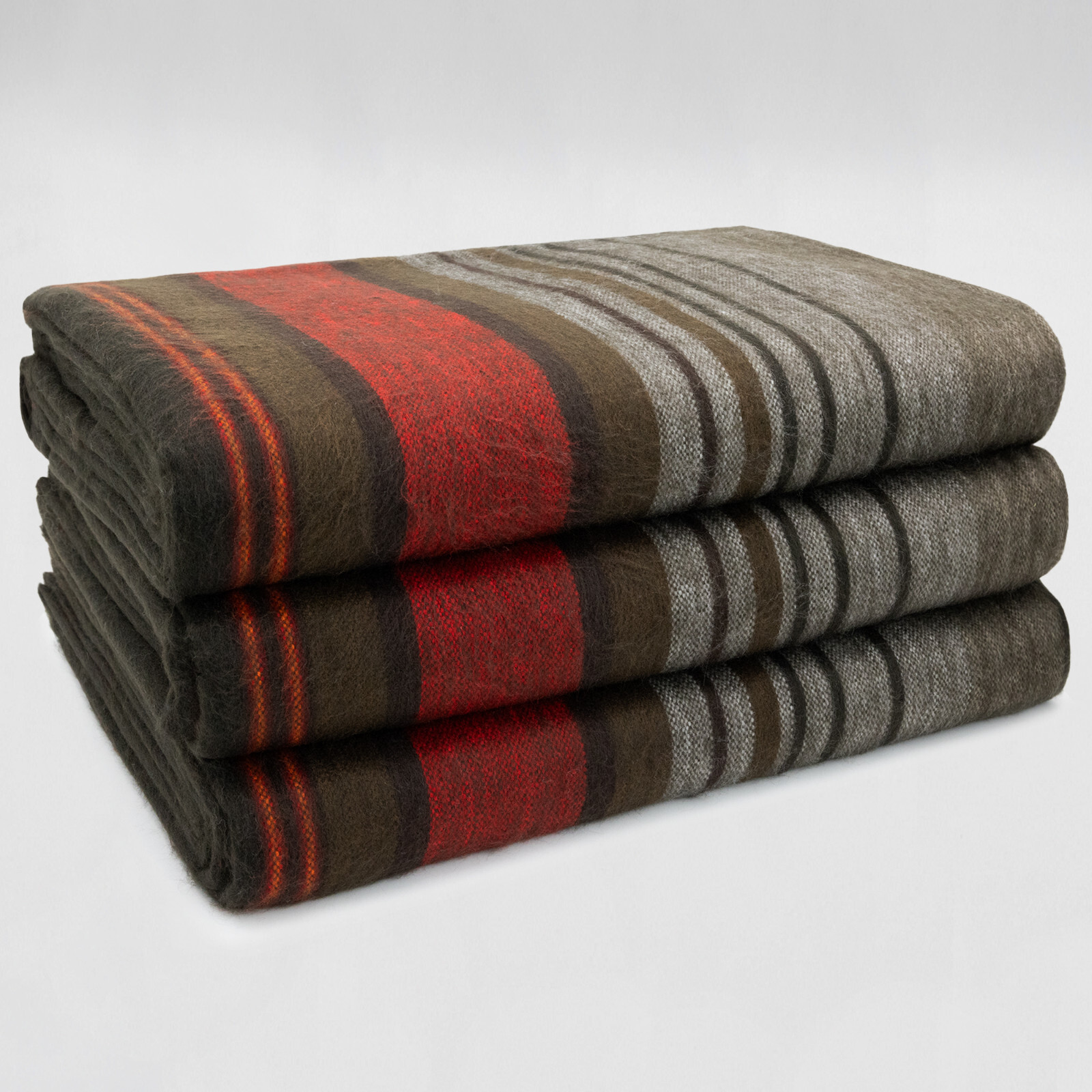 HIGHLAND STRIPED ALPACA WOOL BLANKET – 95×69 in | RED BROWN ORANGE GREY | QUEEN