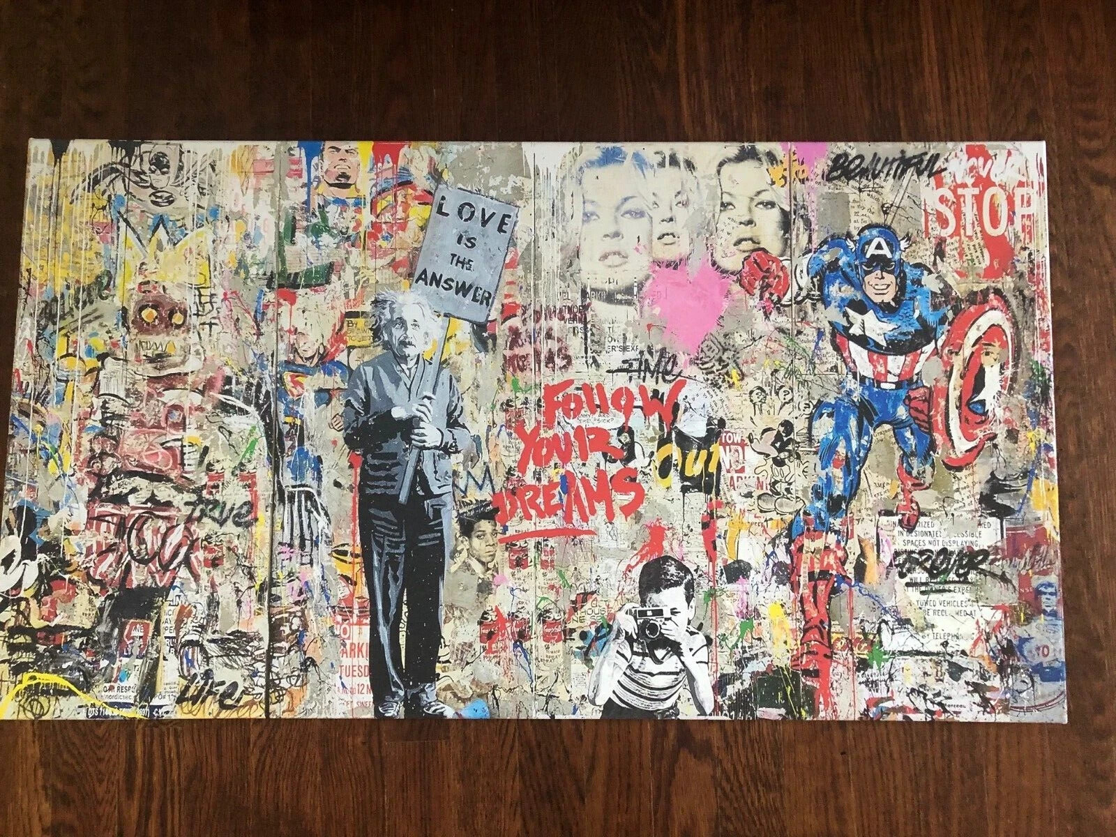 Einstein Pop Art Street Wall Graffiti Art Canvas 36×20 Ready to Hang Hand Made