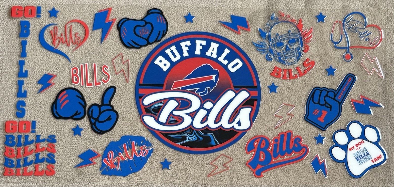 BUFFALO BILLS Football UV DTF Transfer Sticker Cup Wrap DIY Cups Glasses Bottles