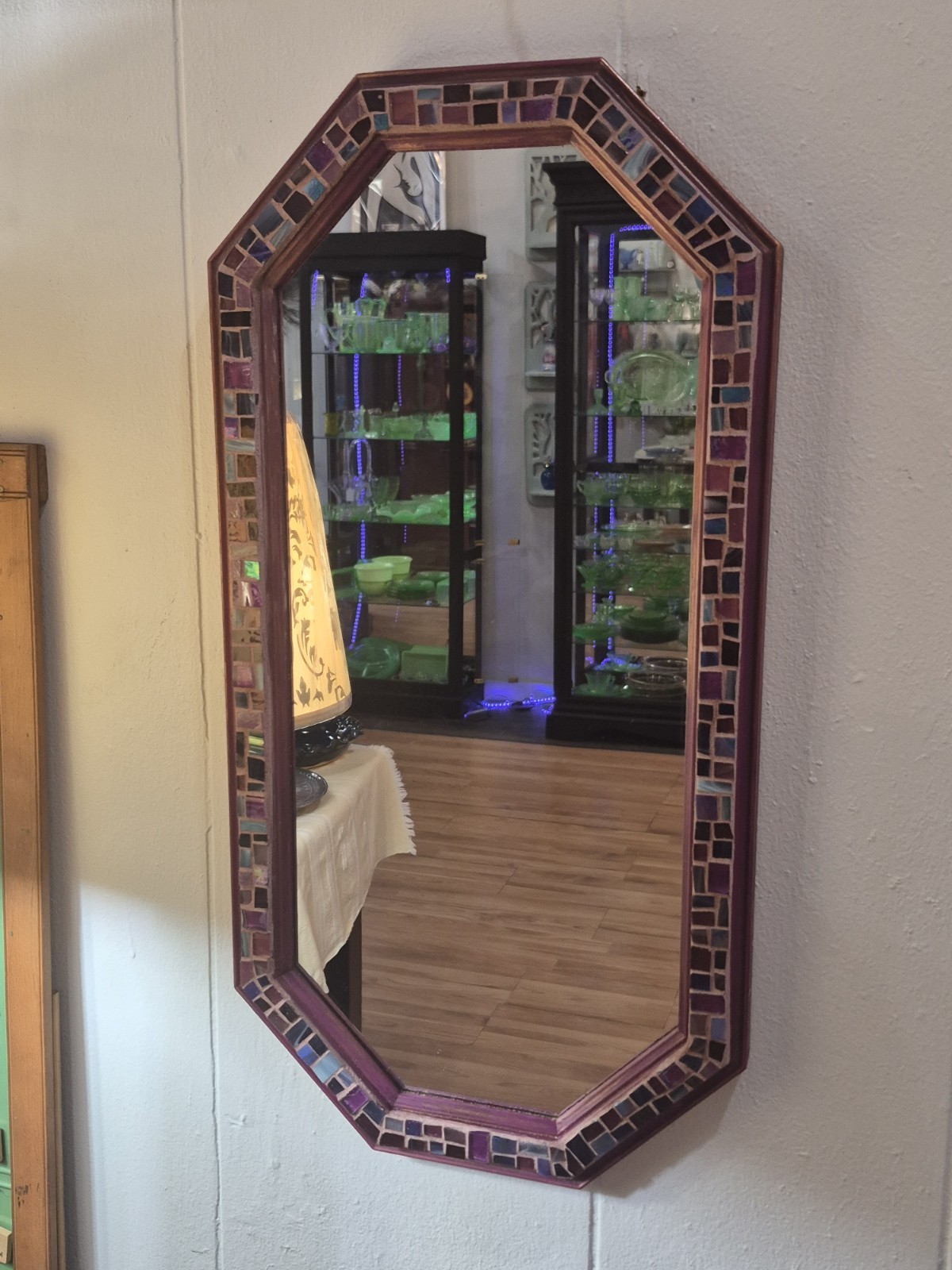Handmade Mosaic Wall Mirror – Iridescent Glass Tile – Boho Art Decor – Octagonal