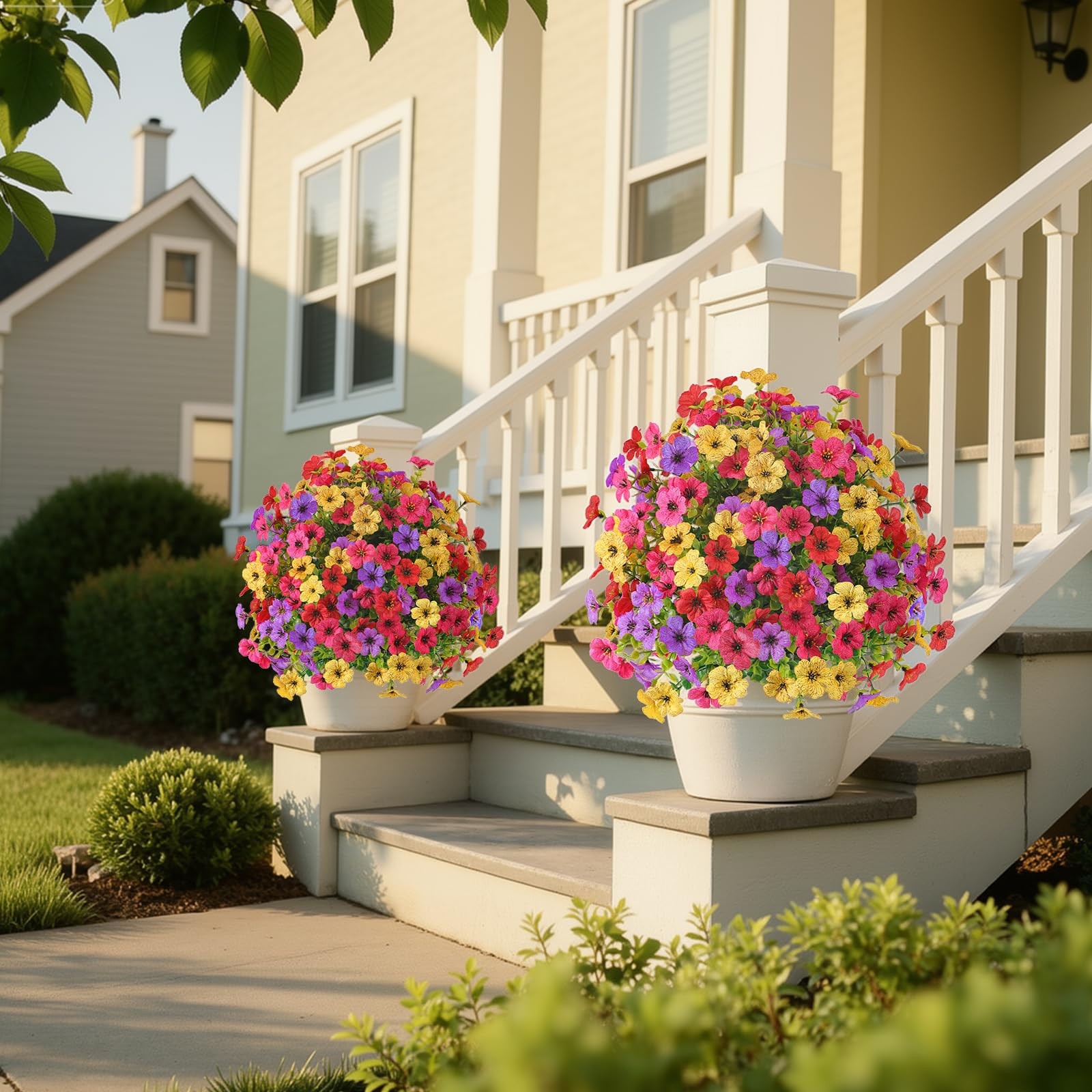 2Pcs 20″ Artificial Topiary Ball Flowers for Outdoors Planters, Spring Decoratio