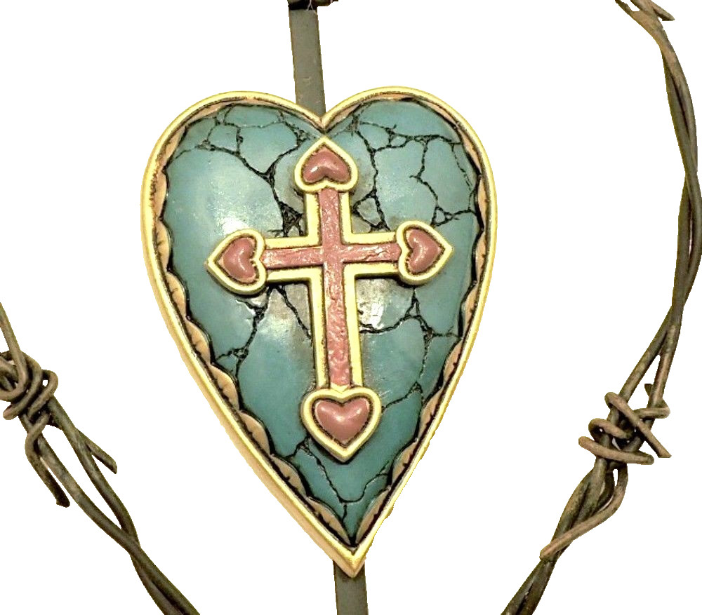 Wire Heart Cross Decor Blue & Red Wall Hanging New 6 1/2×8 1/2 Inches