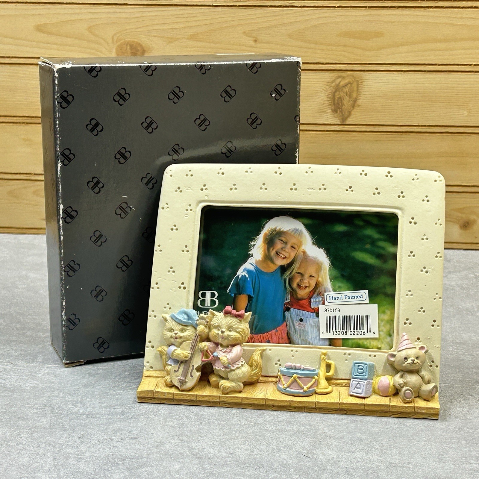 Vintage Burnes 5×3 Photo Frame Hand Painted Resin MUSICIAN Kittens Cats