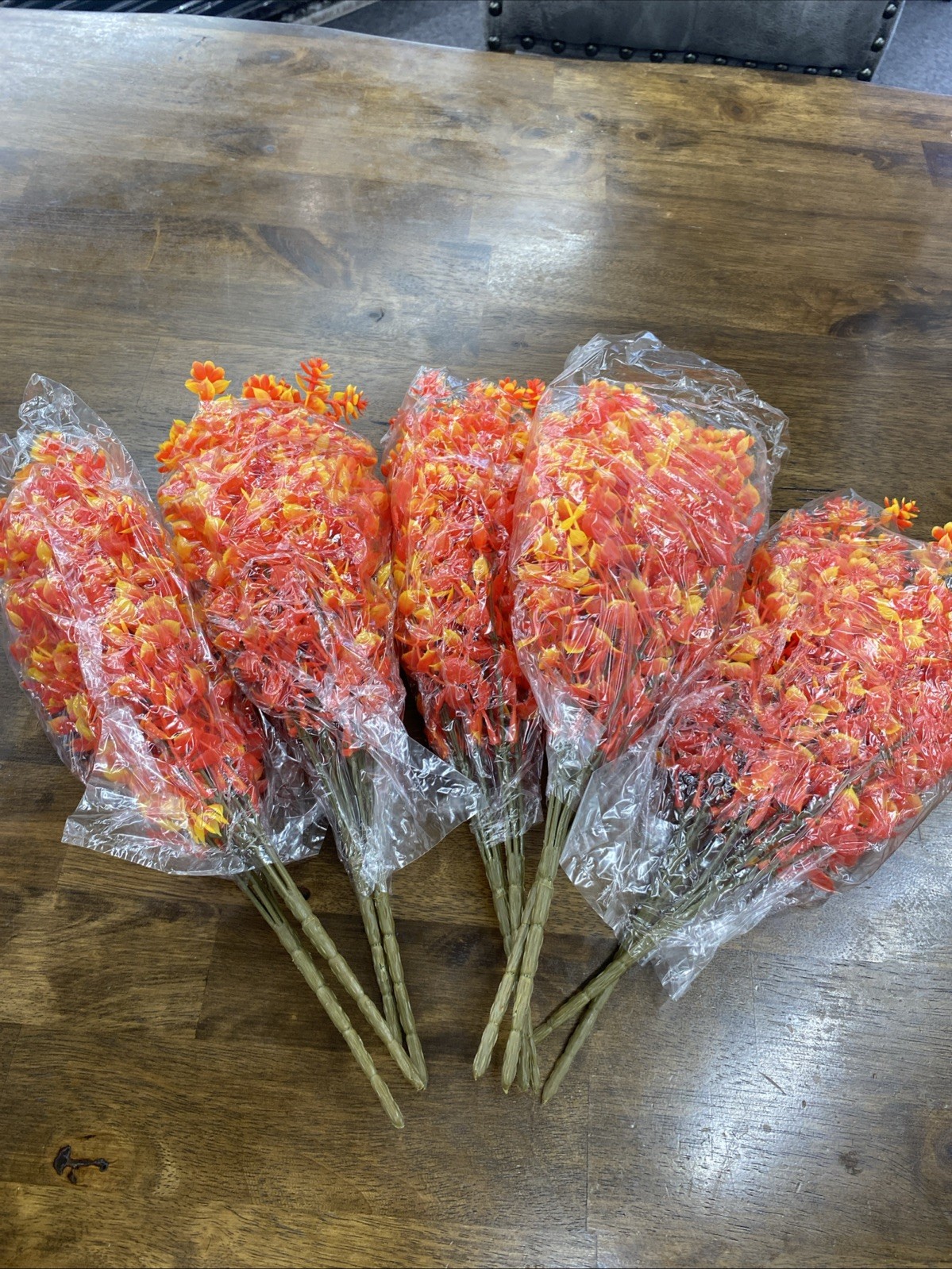 Artificial Orange & Yellow Flower Stems Bundle – Lot of 6 Faux Floral Stems