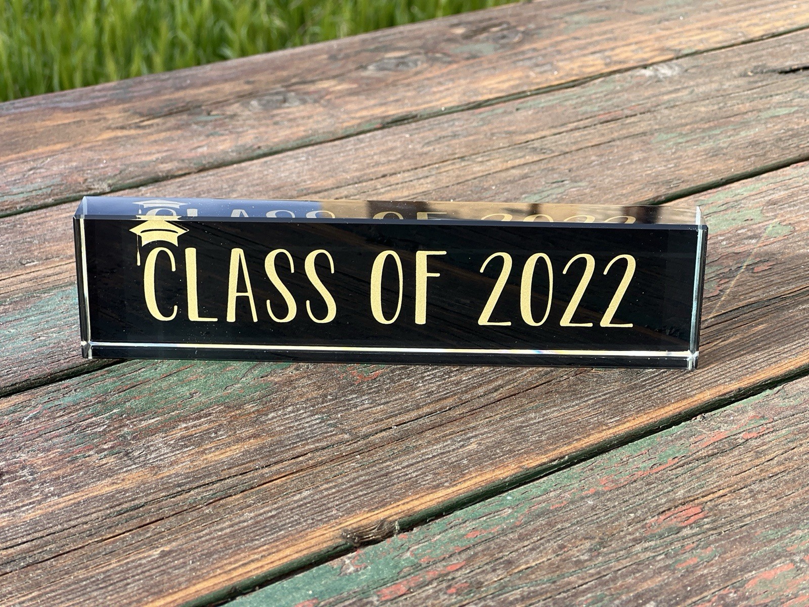 Way To Celebrate CLASS OF 2022 Solid Glass Desk Sign 7.75 in x 2-in x 0.75 in