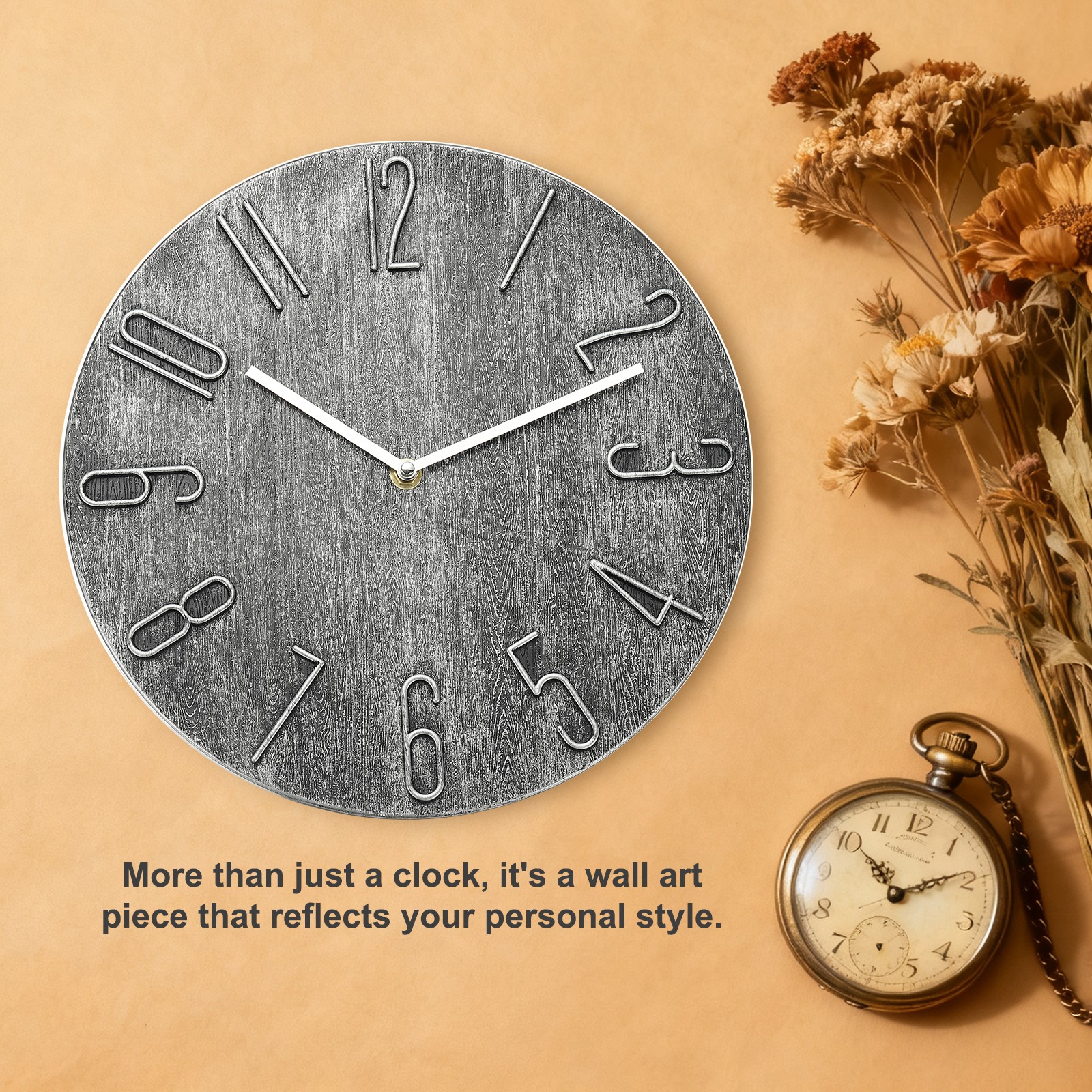12″ Vintage Wall Clock with Arabic Numerals Silver