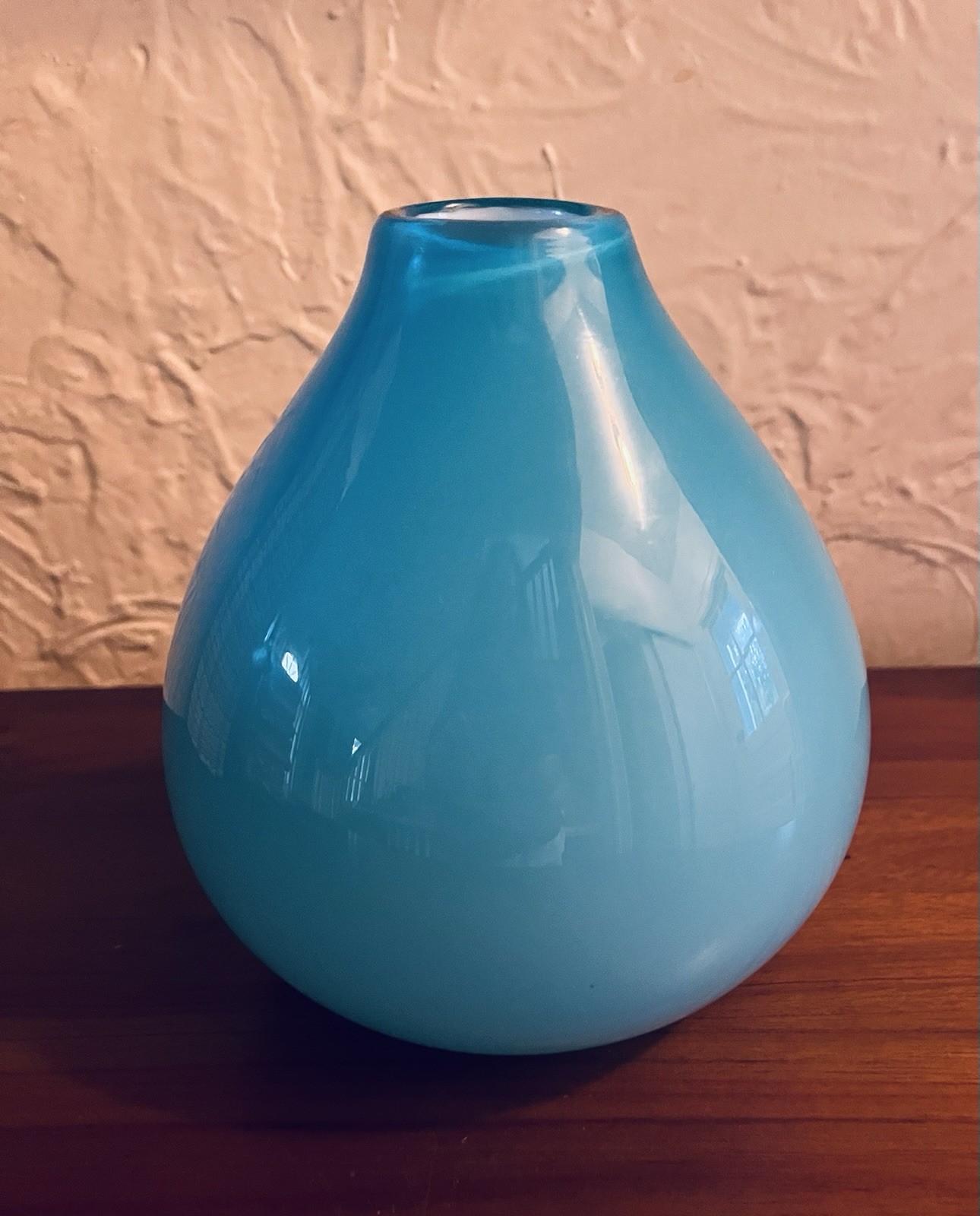 CRATE & BARREL Aqua Cayman Vase Blown Glass Tear Drop Turquoise Blue NWT