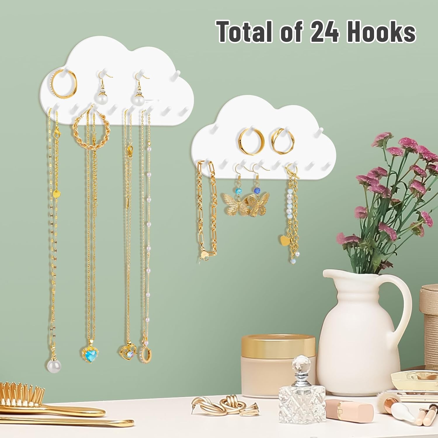2-Pa Cloud Shape Wall-Mounted Hanging Jewelry Organizers for