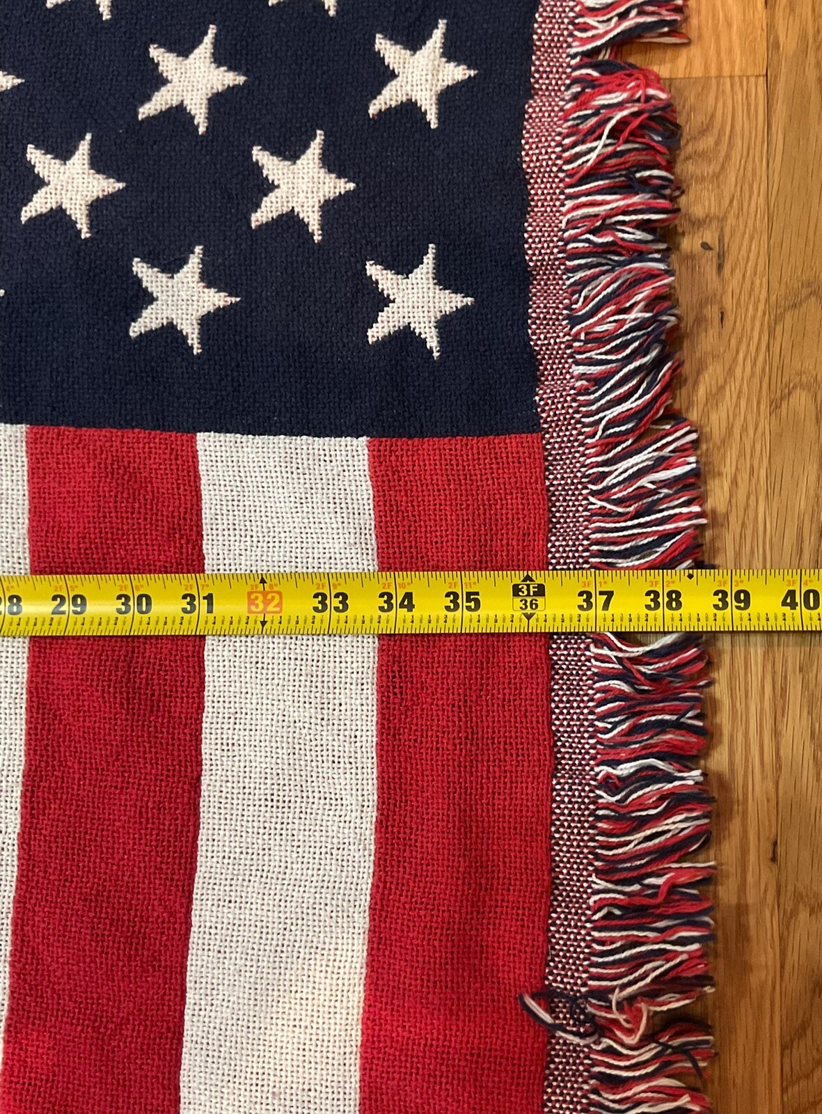 Classics Simply Country US Flag Throw Afghan Fringed Cotton Patriotic USA 48×39”